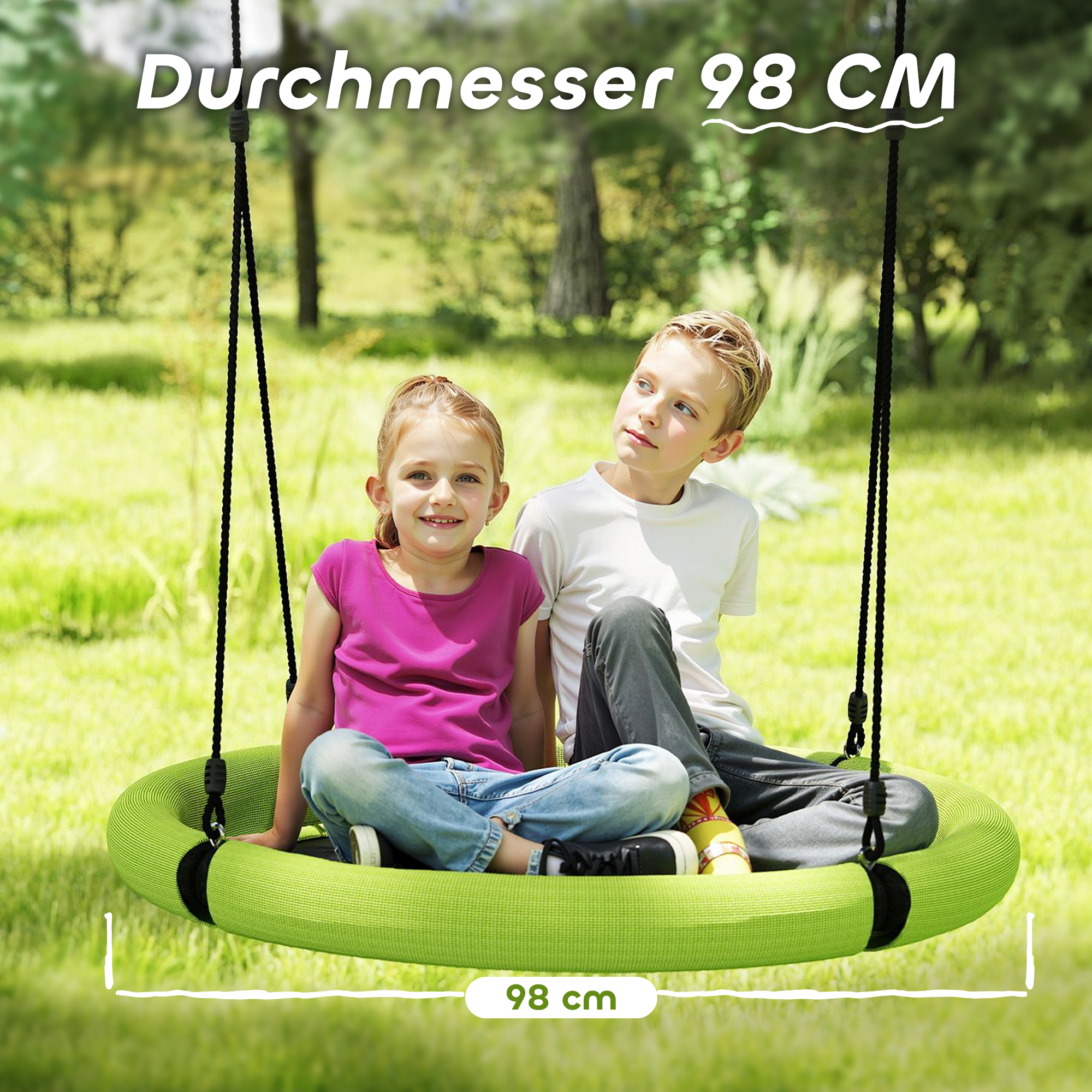 Nestschaukel, Runde Gartenschaukel, 150 kg belastbar, höhenverstellbar, Grün