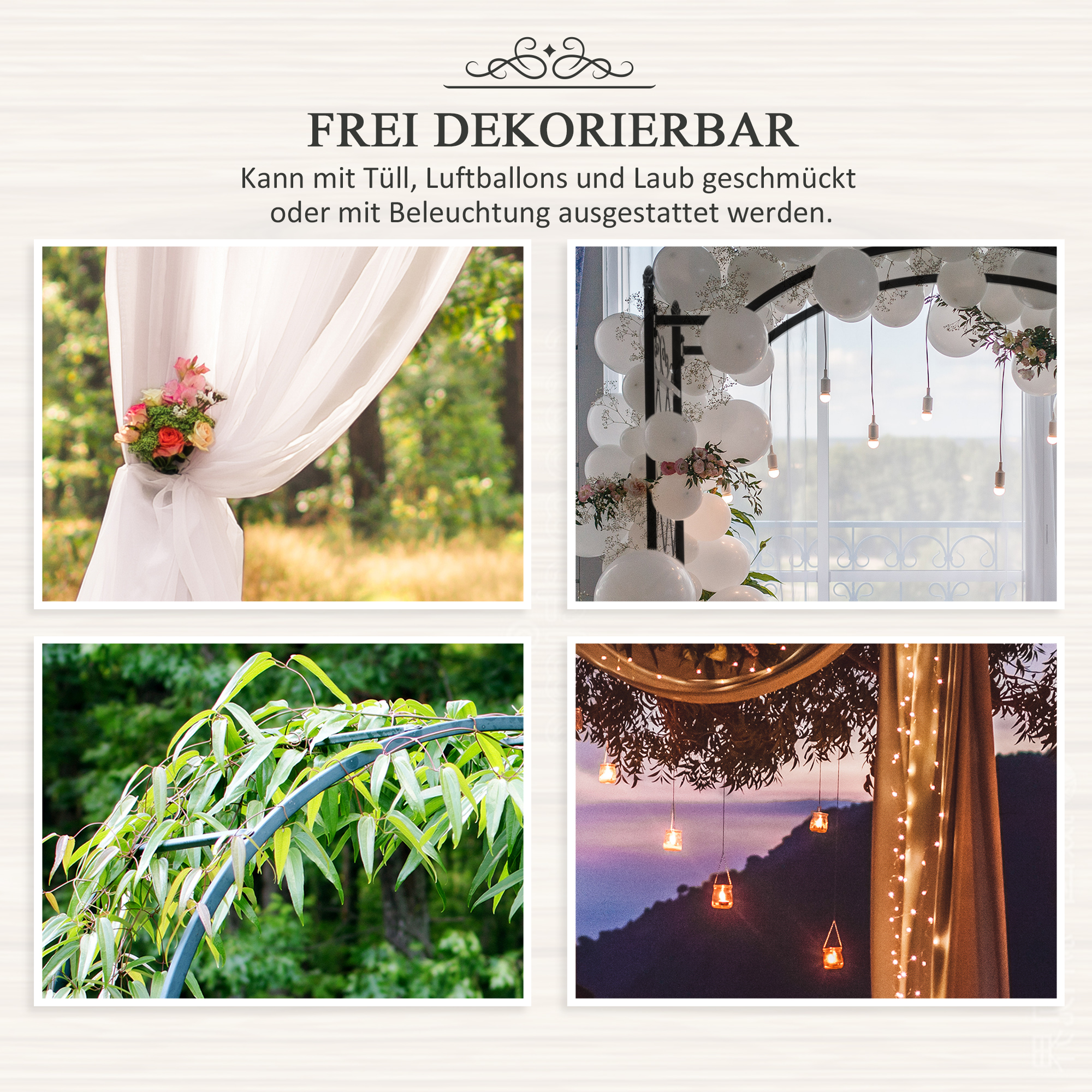 Rosenbogen aus Metall Rankhilfe für Kletterpflanzen Gartenbogen mit Spitze Metallstruktur Torbogen Rankbogen für Rosen Bögen Rankgitter Rosenhilfe für Garten 114 x 30 x 230 cm Schwarz