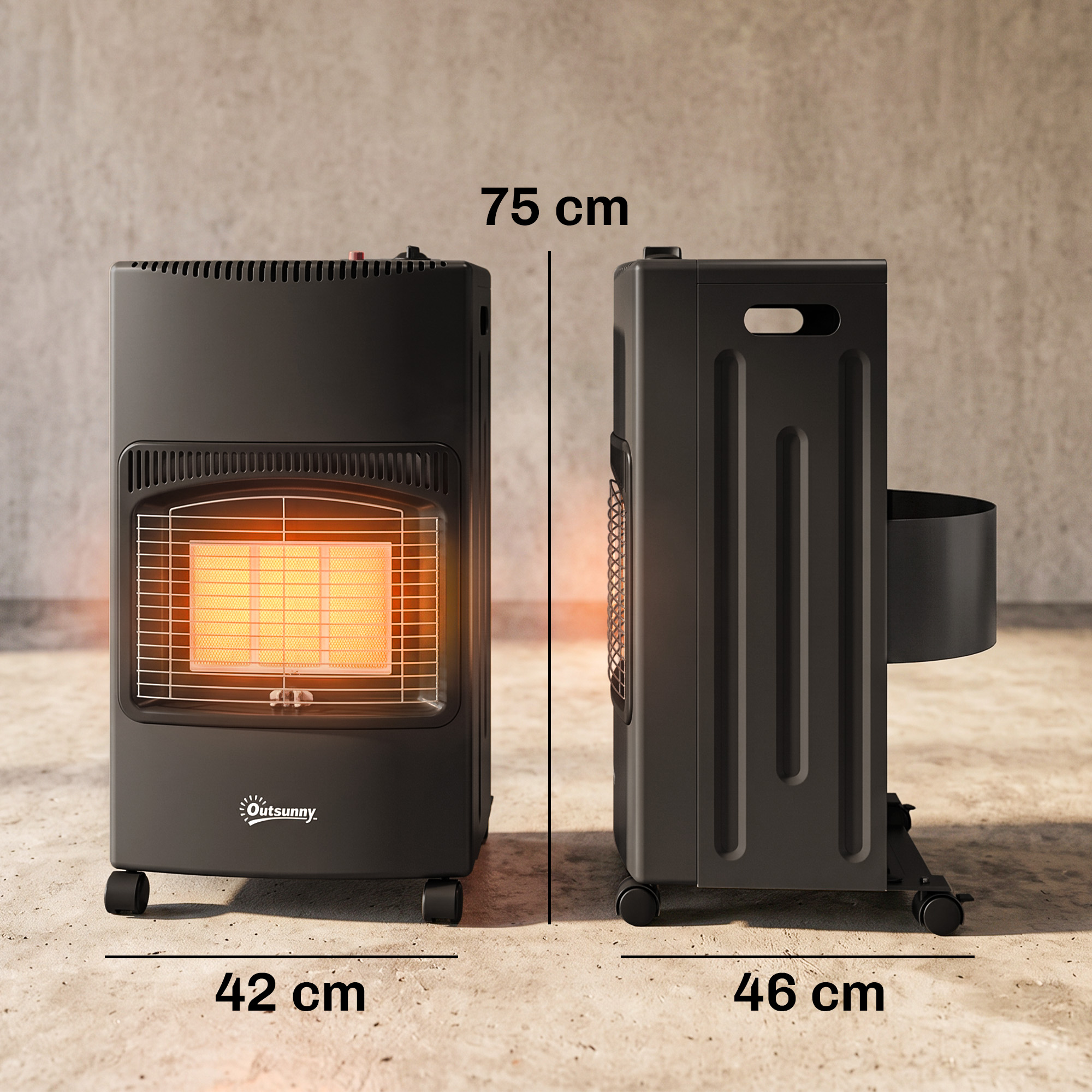 Gas Heizstrahler Outdoor 1,5-4,2 kW Klappbar Terrassenheizer mit Rollen Schutzhülle 3 Leistungsstufen Schlauch