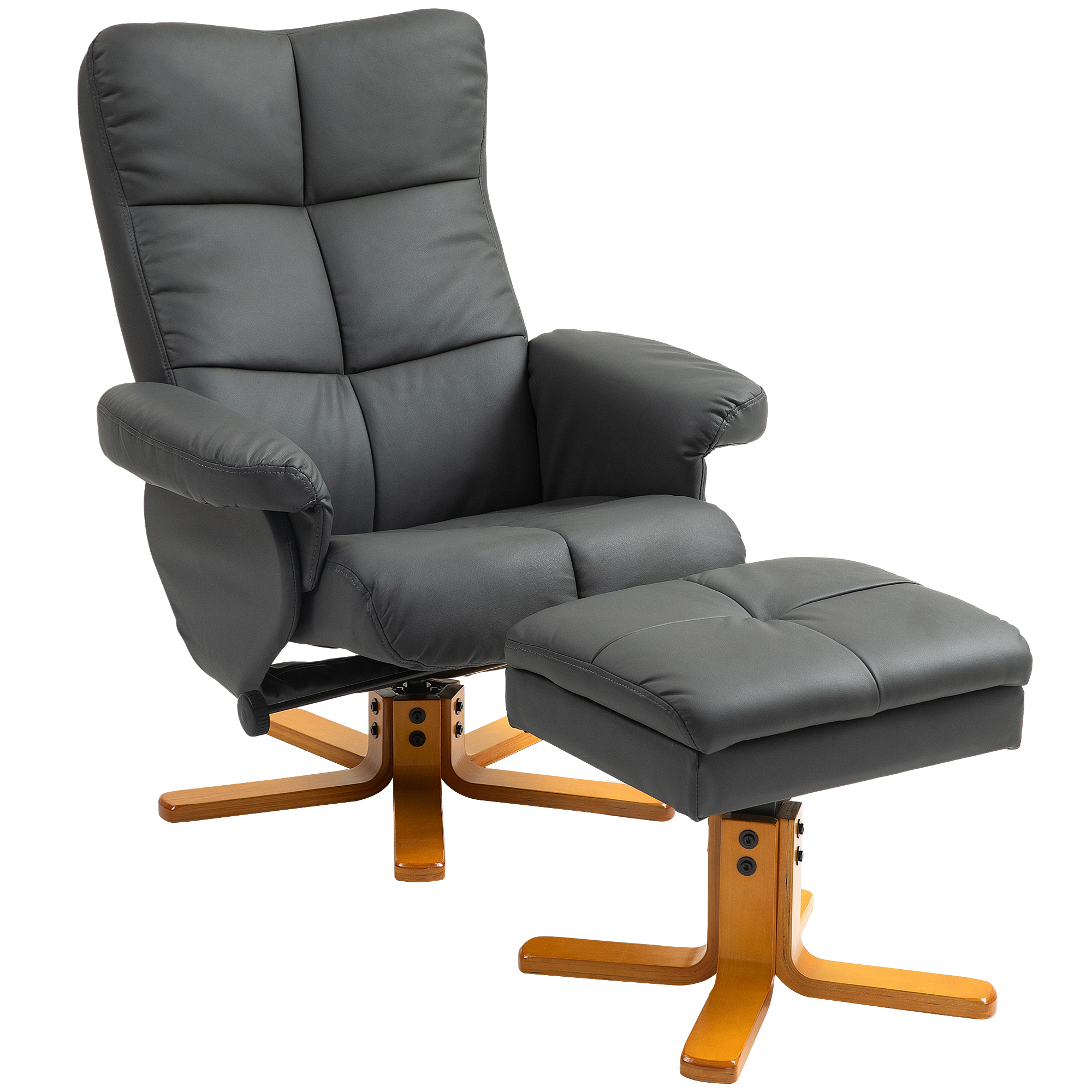 Relaxsessel mit Hocker, 145° neigbare Rückenlehne, 360° drehbar, Kunstleder, Dunkelgrau