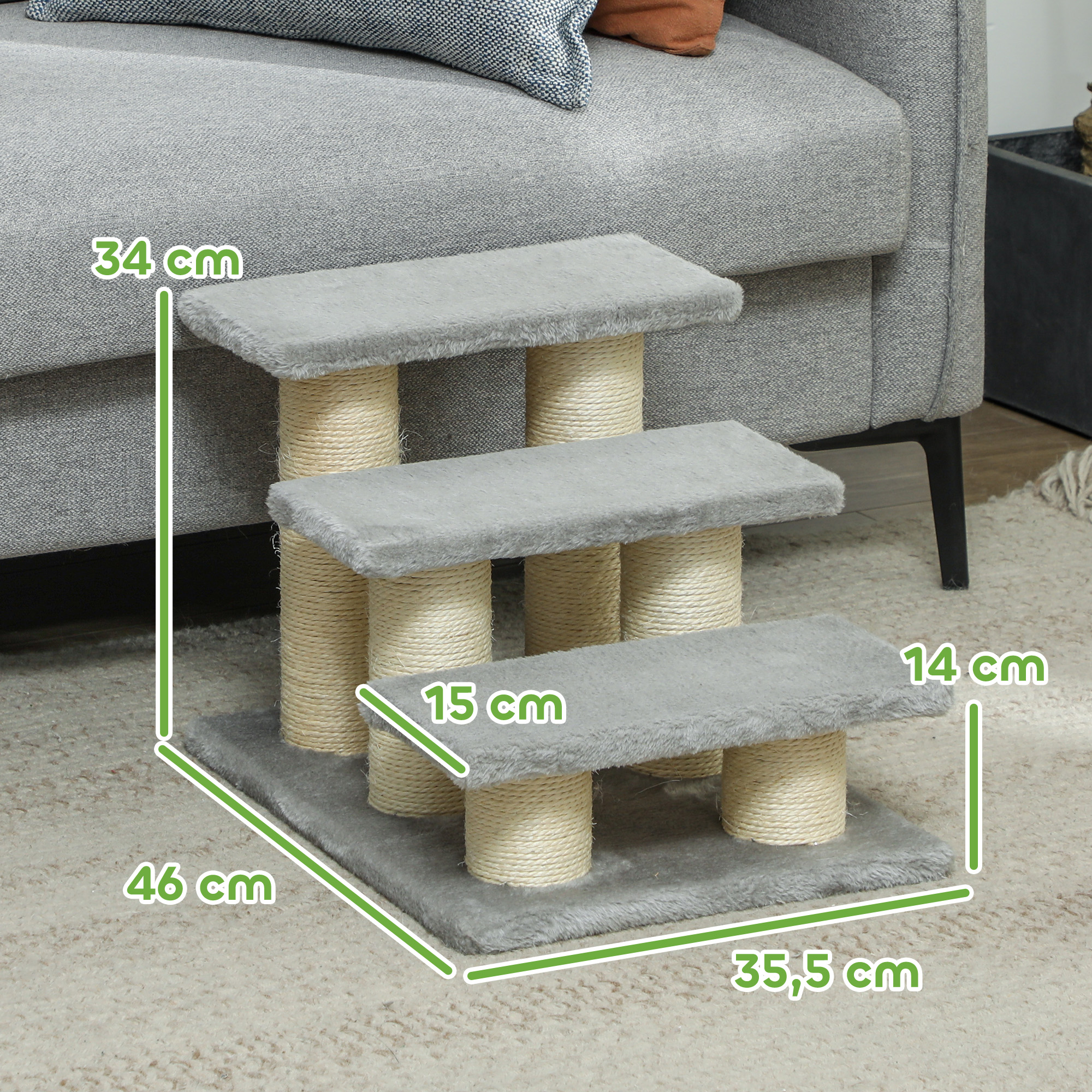 Hundetreppe 3 Stufen 34 cm Hoch Haustiertreppe für Katze Hunde Katzentreppe Einstiegshilfe für Bett, Sofa, Couch Grau