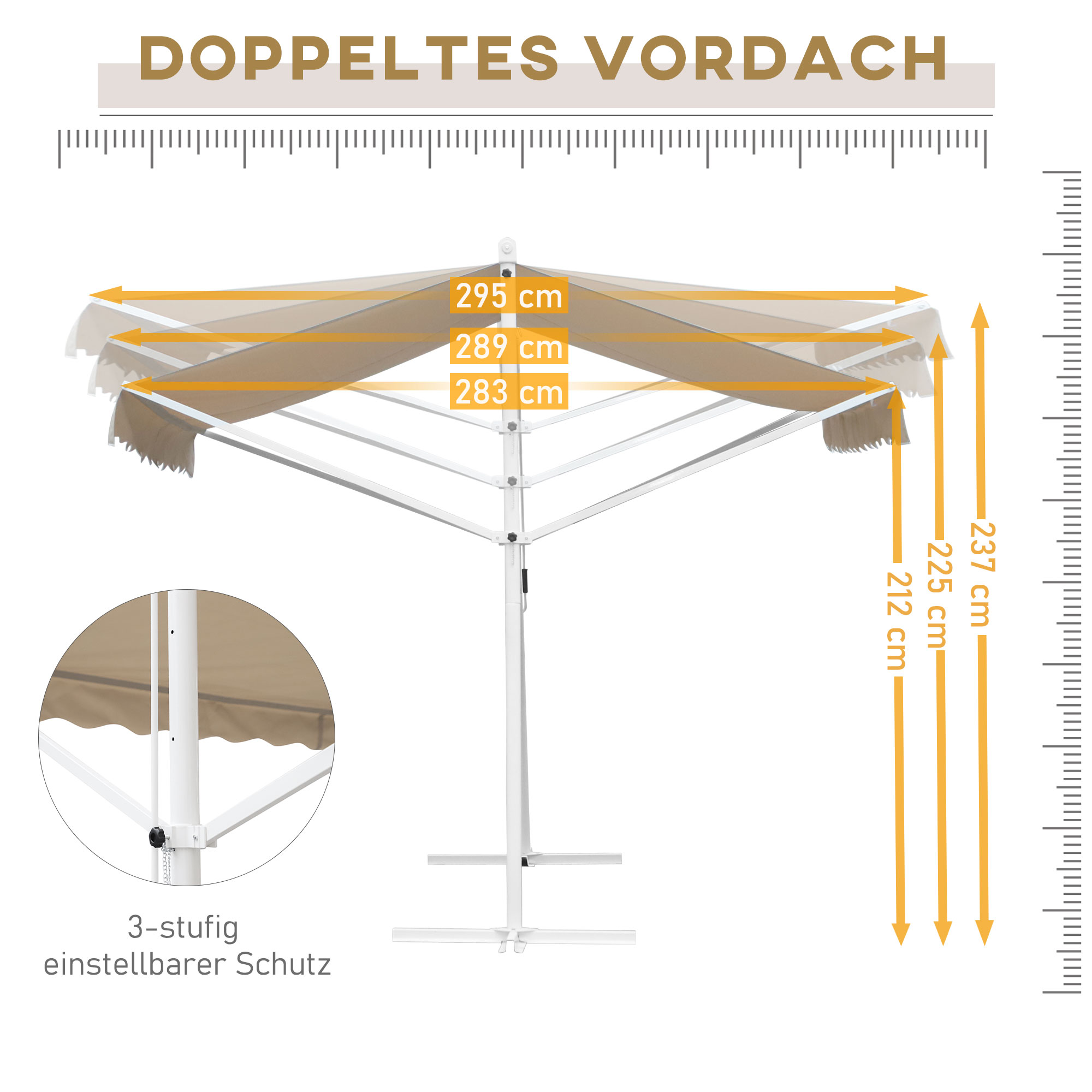 Standmarkise Gartenmarkise Markise mit Faltarm Kurbel Terrasse Creme 3x3m