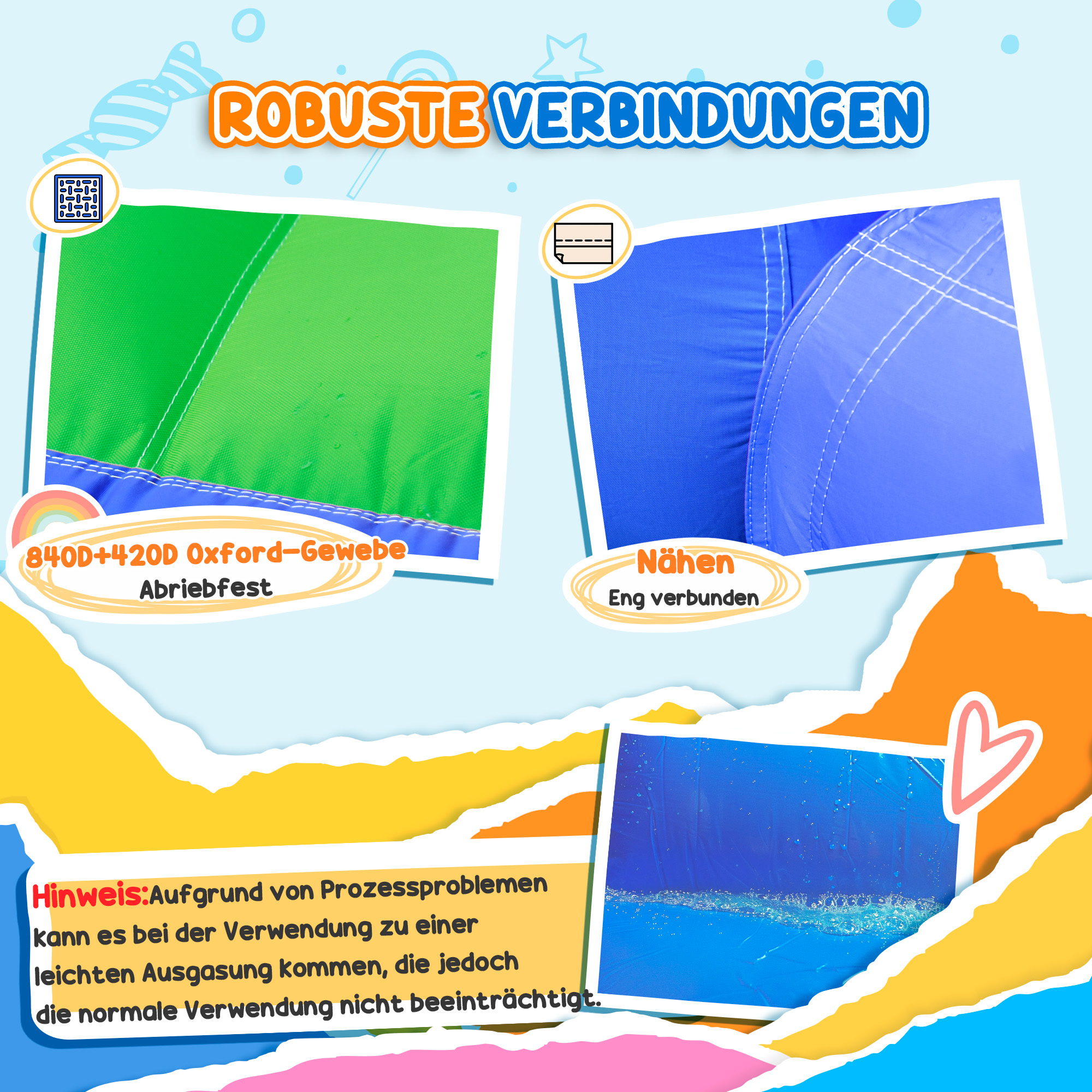 Aufblasbare Hüpfburg mit Rutsche, Hüpfecke, Wasserbecken, Wasserdüsen, 330 x 280 x 200 cm