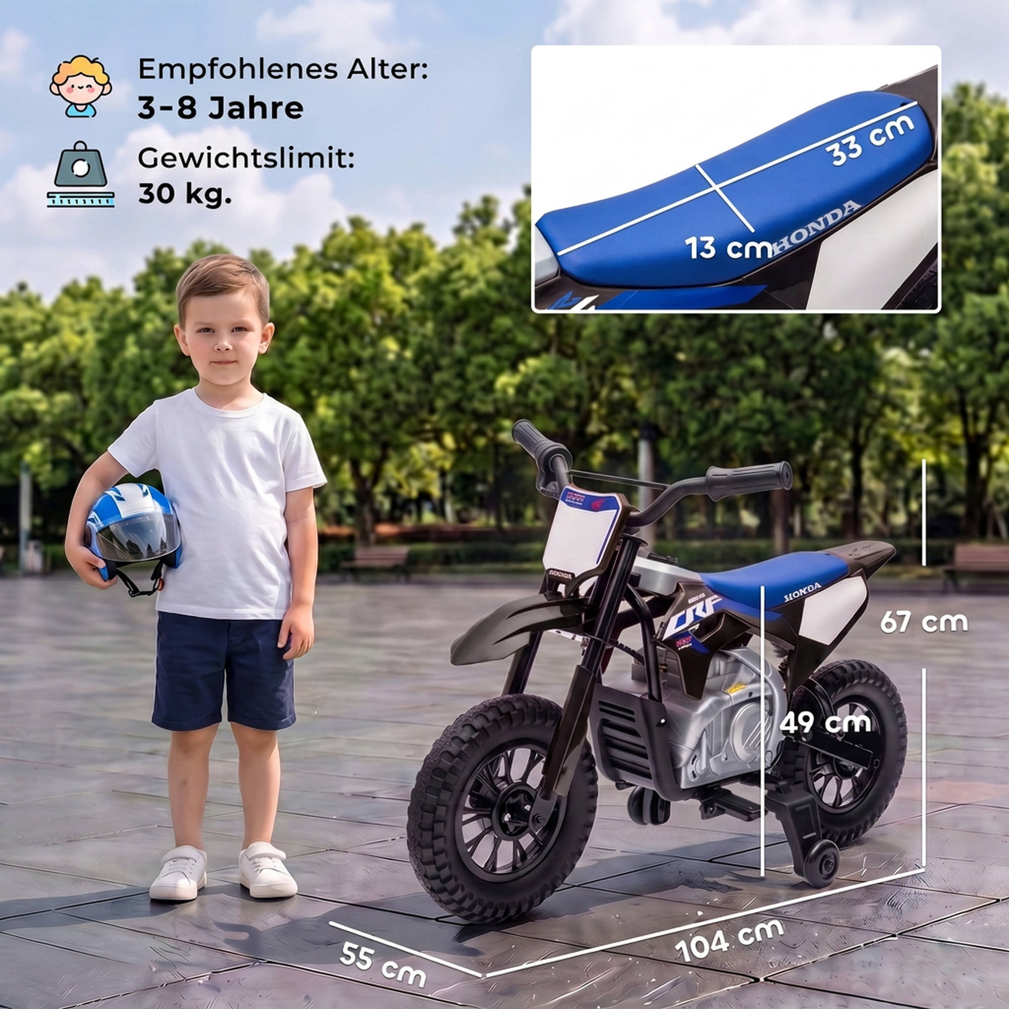 Elektro Motorrad Kinder HONDA CRF 450R 12V Kinder Motocross mit 35W Motor Lithium Akku Hinterradfederung 12 Zoll Rädern