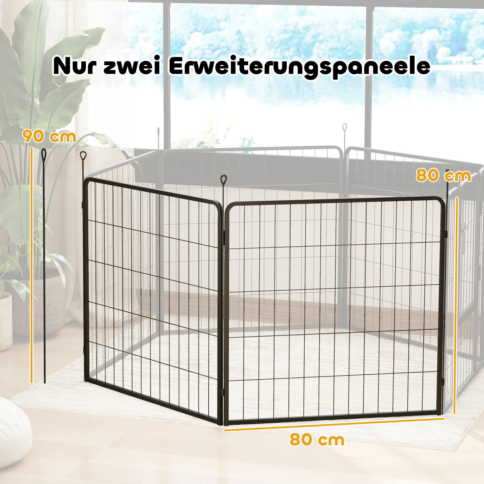 2er-Set Erweiterung für Welpengehege, Hundezaun-Paneele, Haustierspielplatz, Welpenzaun aus Stahl, Grau