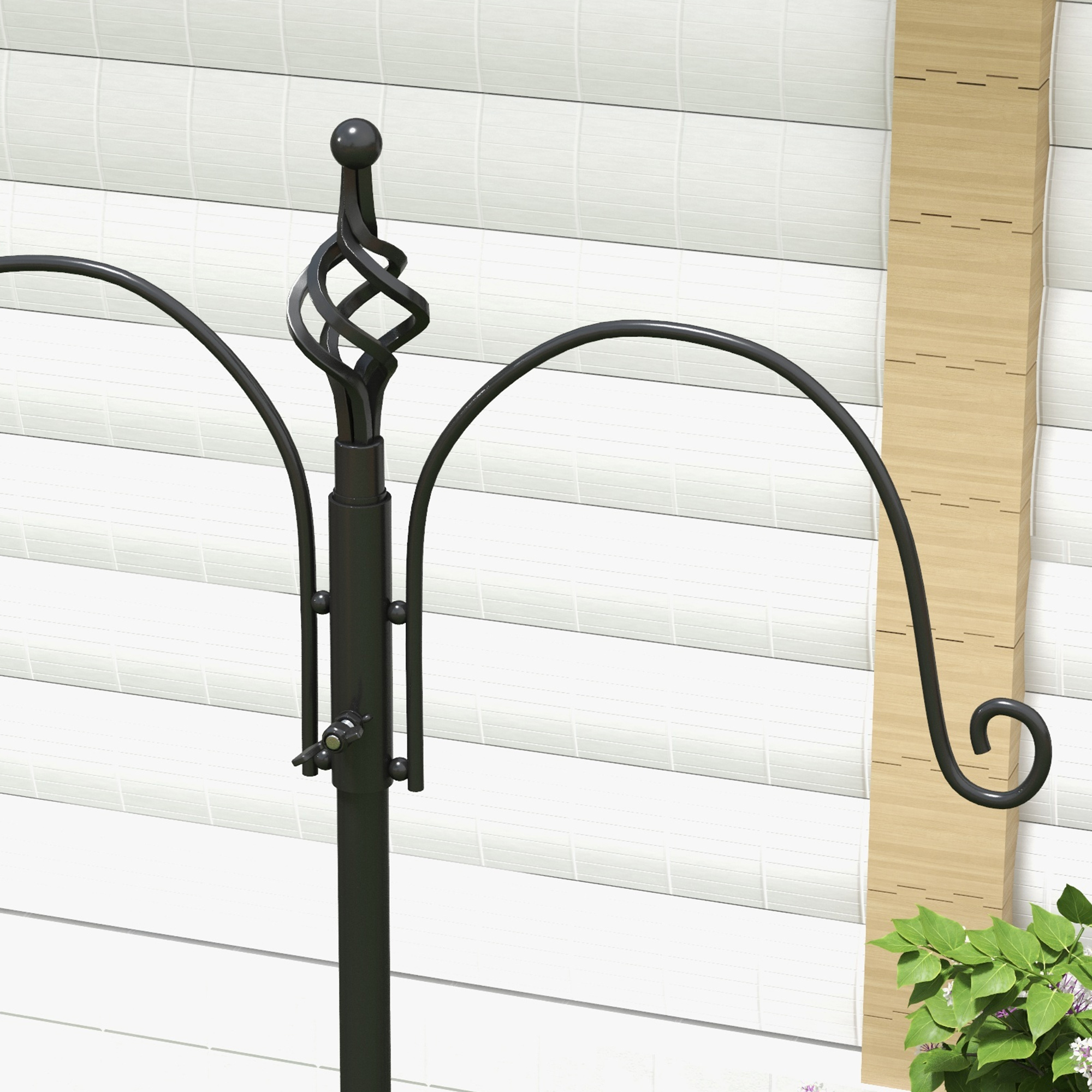 Vogelfutterstation, Outdoor-Futterspender, 4 Haken, Stahl, Schwarz