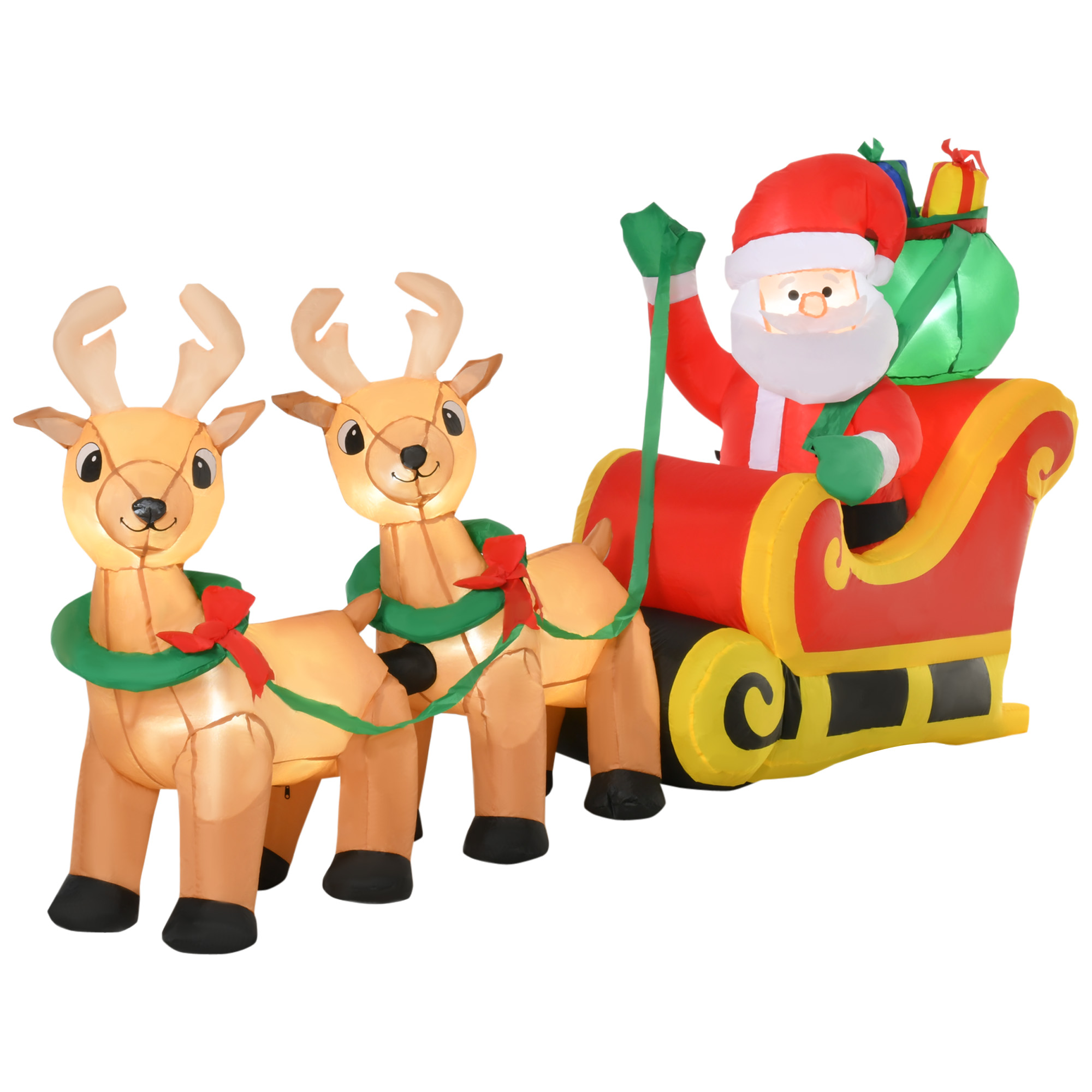 Aufblasbarer Weihnachtsmann mit Schlitten, 6 LED-Lichter, wasserdicht, 240 x 57 x 112 cm