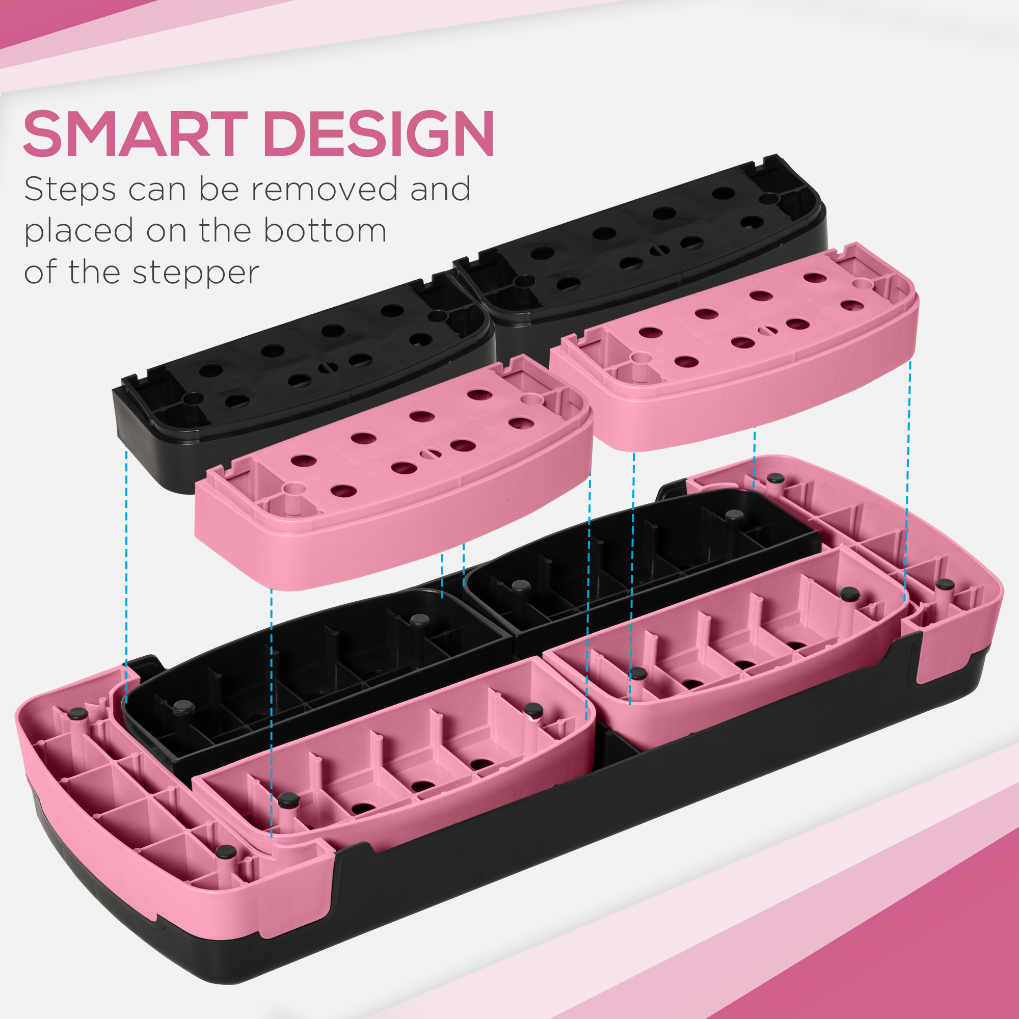 Aerobik-Stepper, höhenverstellbar, 80 x 31 x 10/15/20 cm, bis 150 kg, Schwarz/Rosa/Grau
