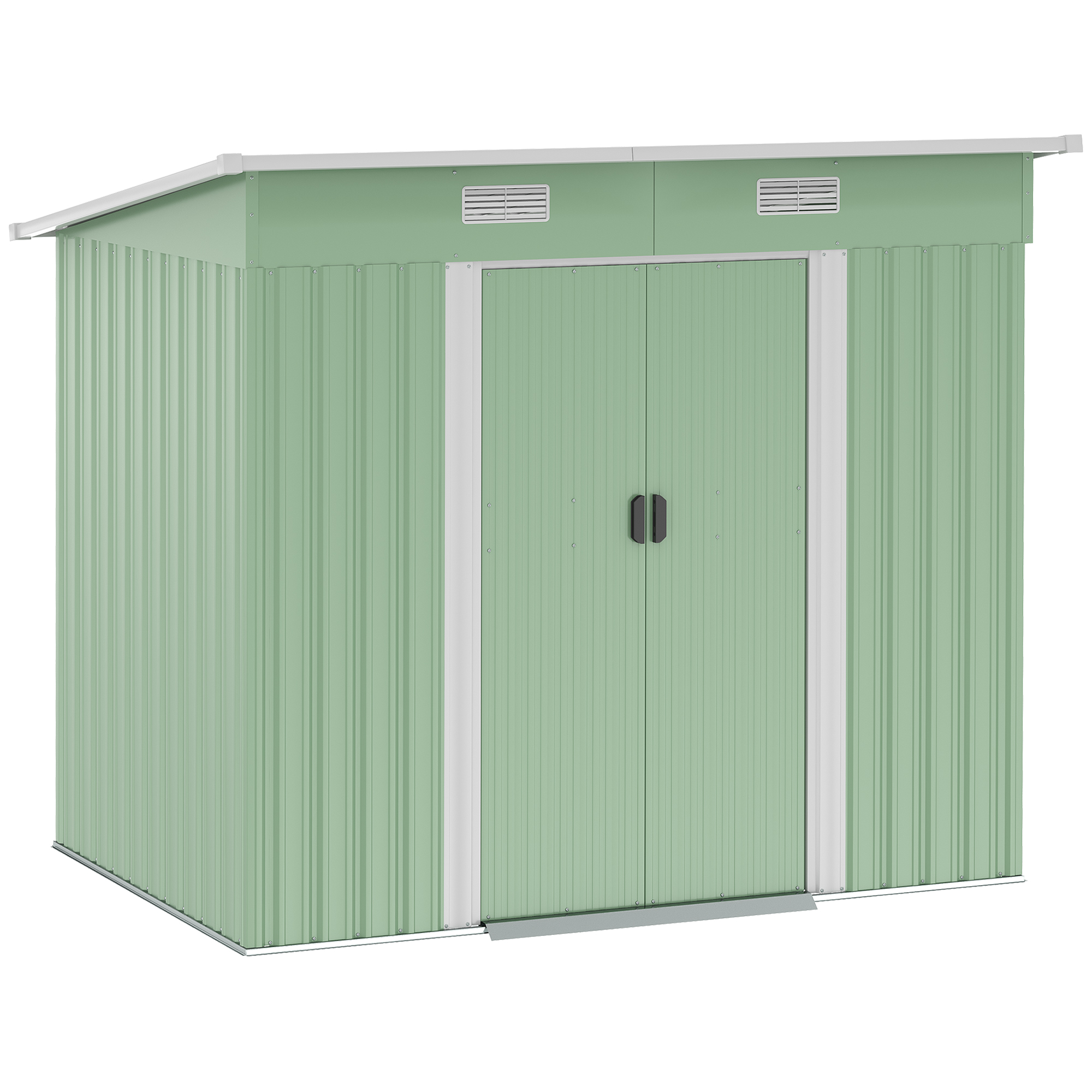 Gerätehaus Metall 2,3 m² 207 x 130 x 182 cm Geräteschuppen mit Pultdach Fenster Bodenrahmen Grün Gerätehaus Metall 2,3 m² 207 x 130 x 182 cm Geräteschuppen mit Pultdach Fenster Bodenrahmen Grün