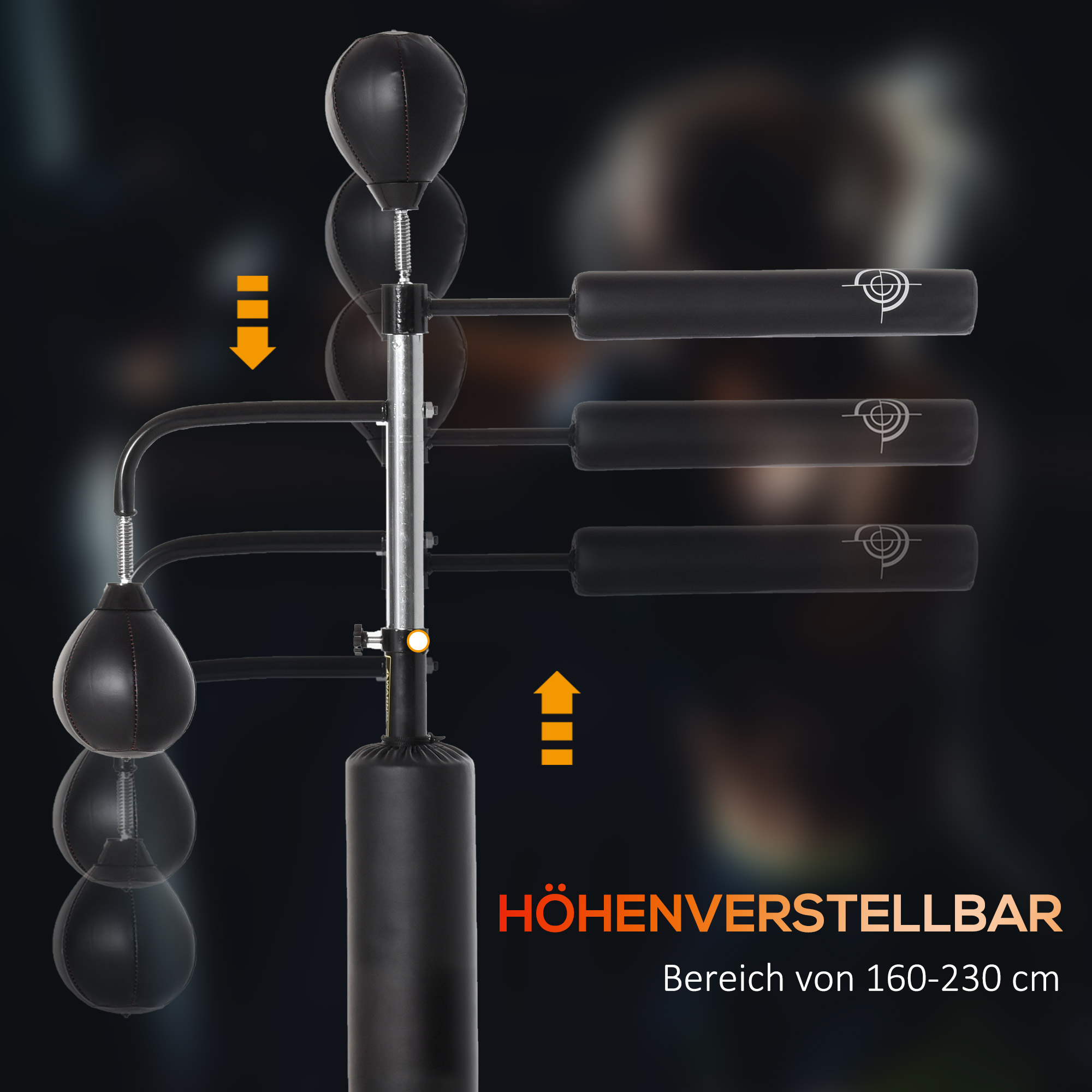 Boxstand Standbox-Trainer mit 2 Speedbällen Reflexstange und Saugnapf-Basis 160-230cm höhenverstellbar Geeignet für Erwachsene Jugendlichen Schwarz