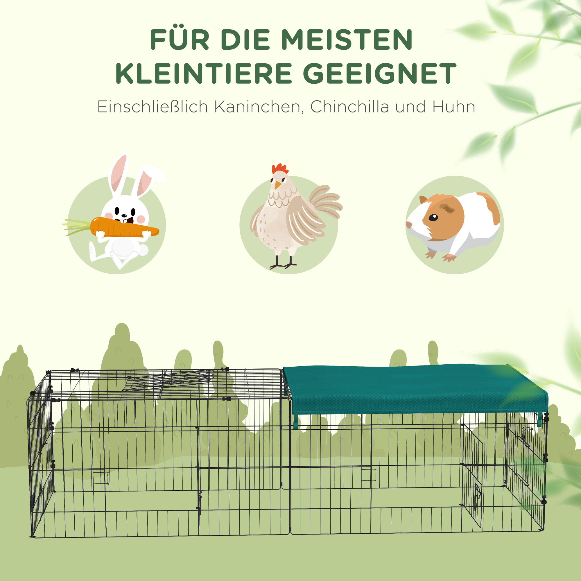 Kleintiergehege Freilaufgehege Zwergkaninchengehege, 185 x 75 x 50 cm, Grün + Schwarz