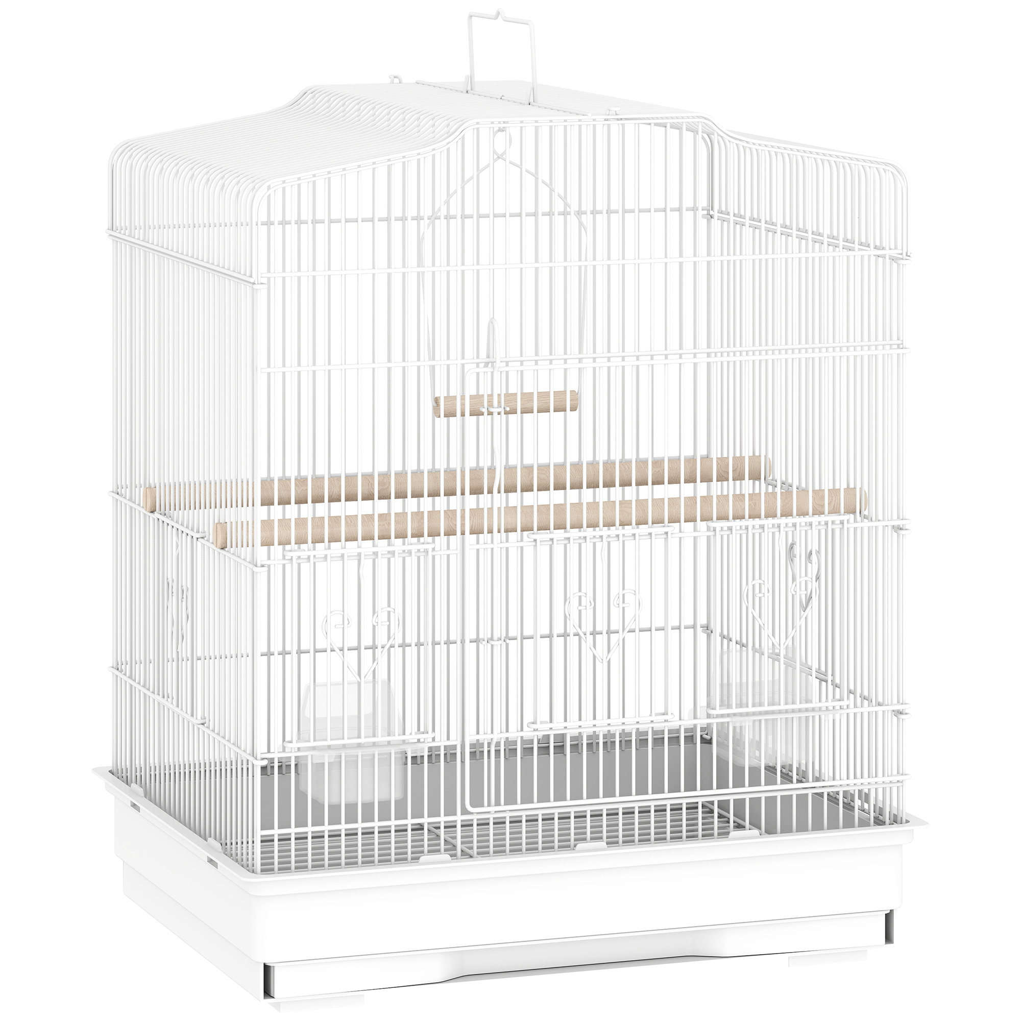 Vogelkäfig im Vintage-Design für kleine Vogelarten inkl. Zubehör 46,5 x 36 x 59 cm Stahl, Holz, Weiß+Natur