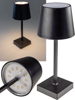 LED Tischleuchte 26cm, Schwarz, 3xAAA Batterie, dimmbar, Licht Warmweiß