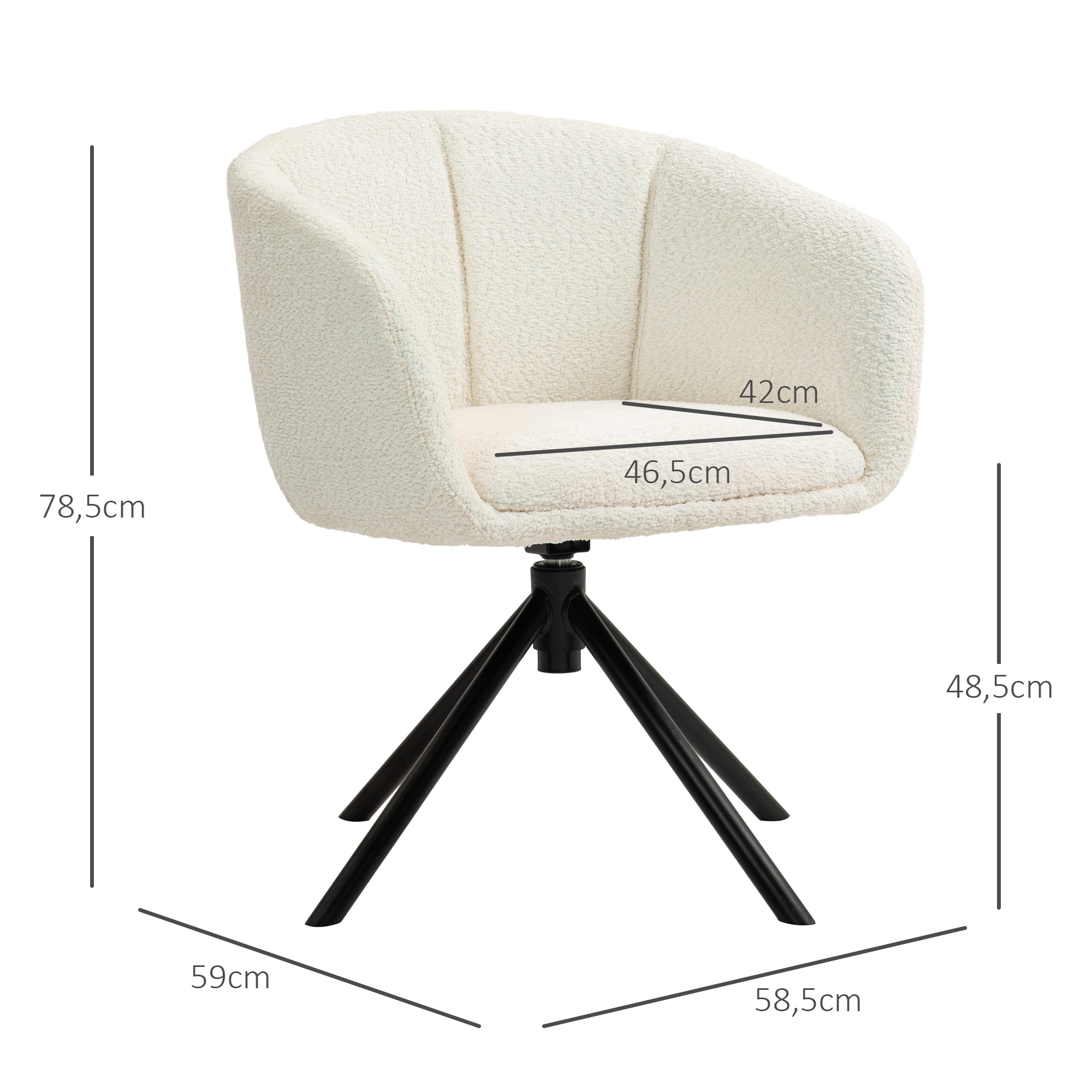 Sessel, Polsterstuhl mit bequemer Sitzschale, drehbar, kuscheliger Bezug, bis 120 kg, Cremeweiß