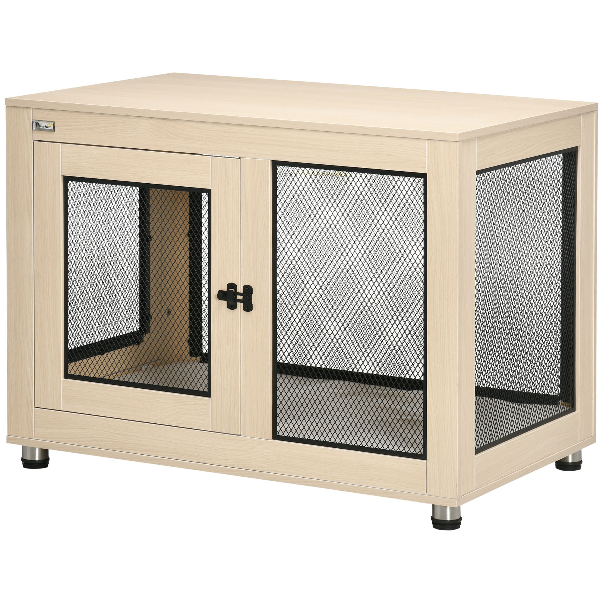 Hundebox Hundekäfig, Modernes Design, verriegelbar, 2 Türen, 94 cm x 60 cm x 71,5 cm, Natur + Schwarz