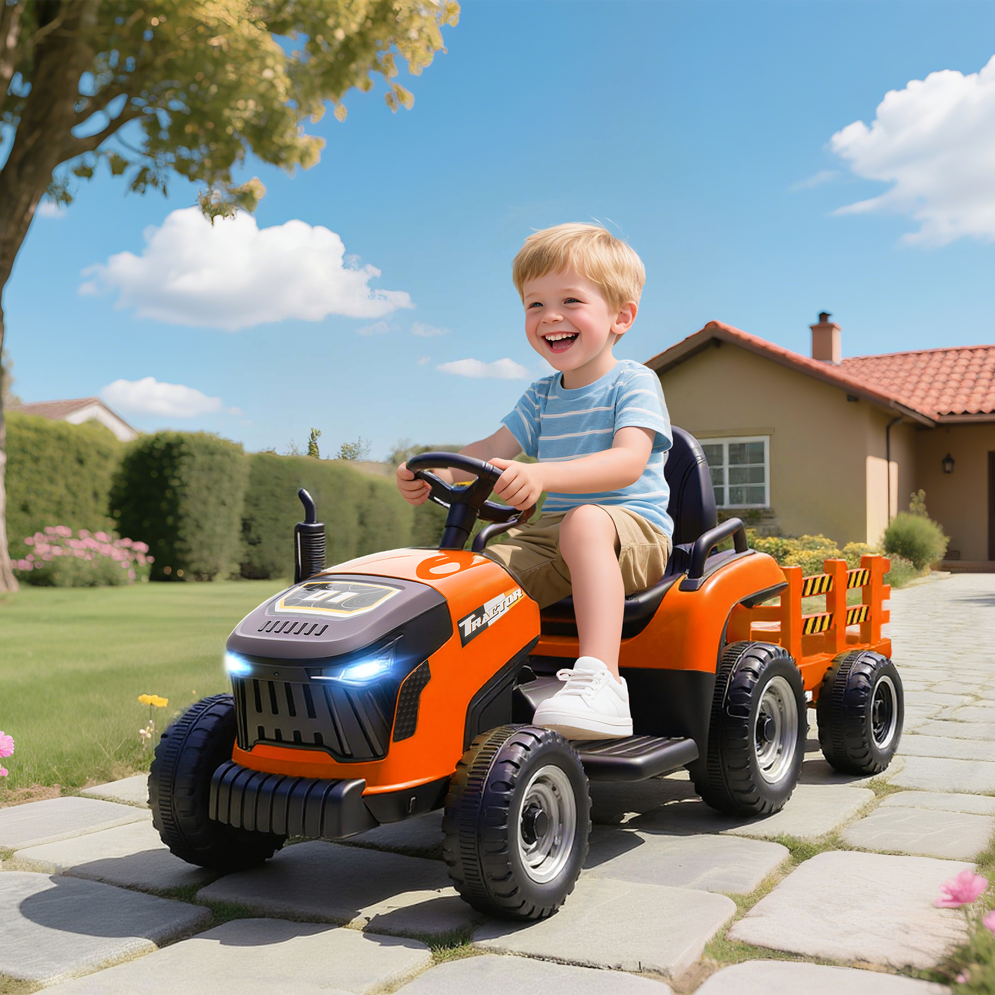 Kindertraktor, mit Fernbedienung, orange