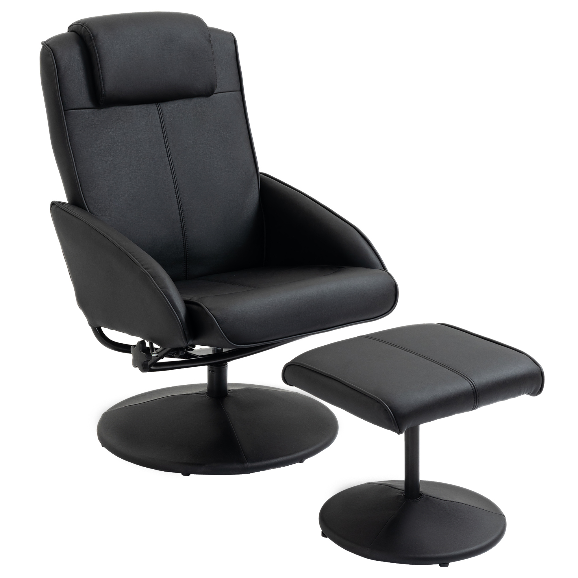 Relaxsessel mit Fußhocker, Kunstleder-Bezug, neigbar, ergonomisches Design, Schwarz