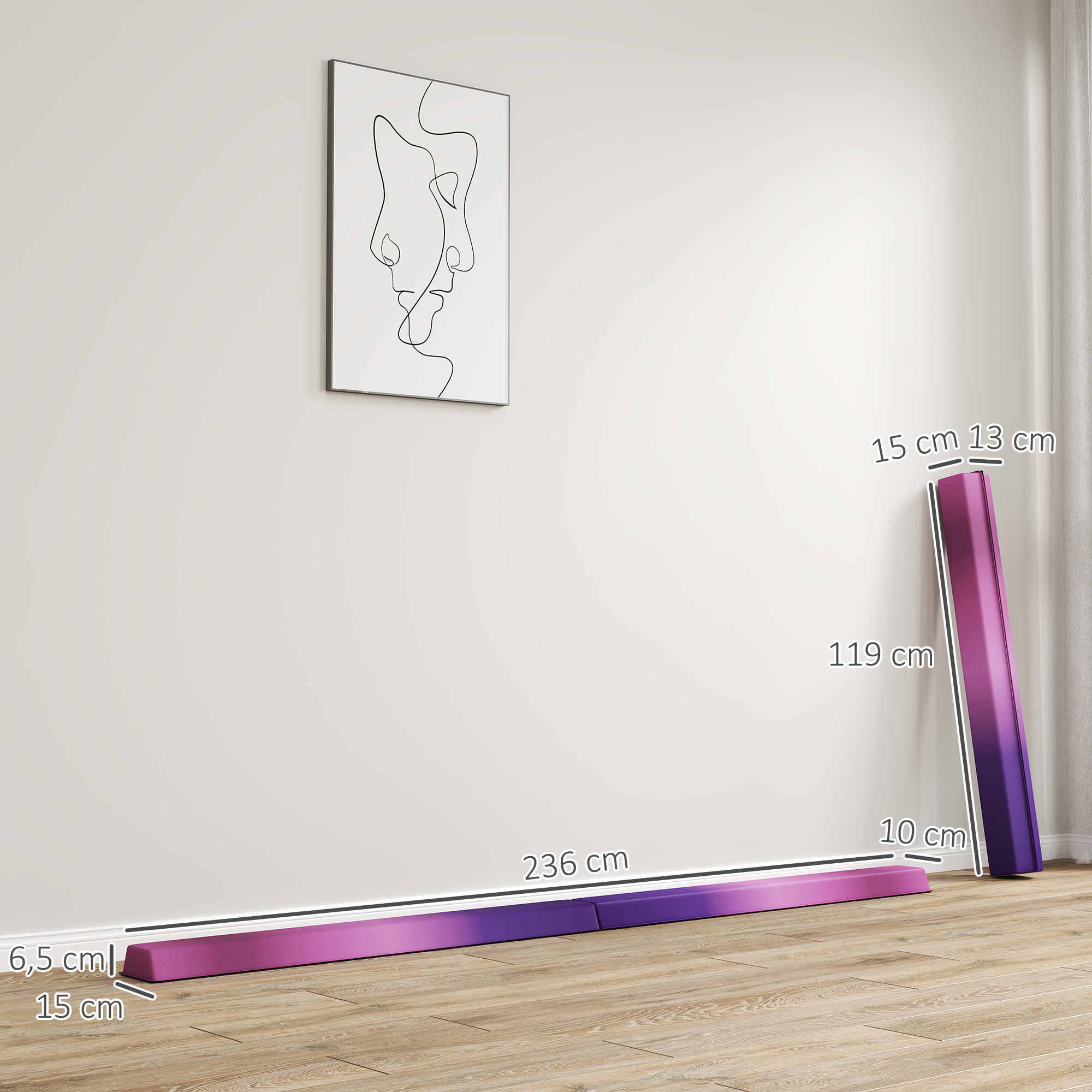 Schwebebalken 236 cm, faltbar, rutschfester Boden, für 3+ Jahre, bis 80 kg, Violett+Rosa