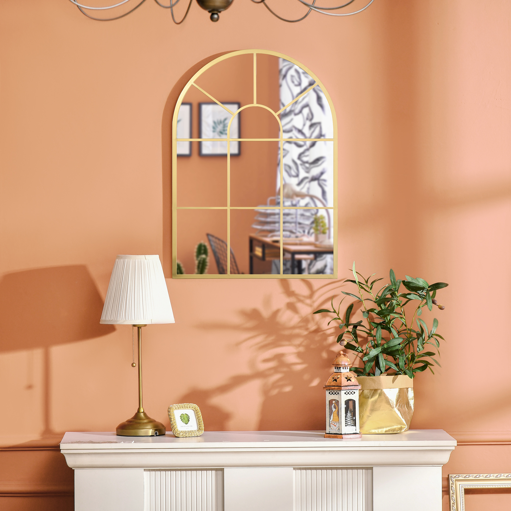 Fensterspiegel mit Metallrahmen, 70 x 2 x 50 cm, goldfarben