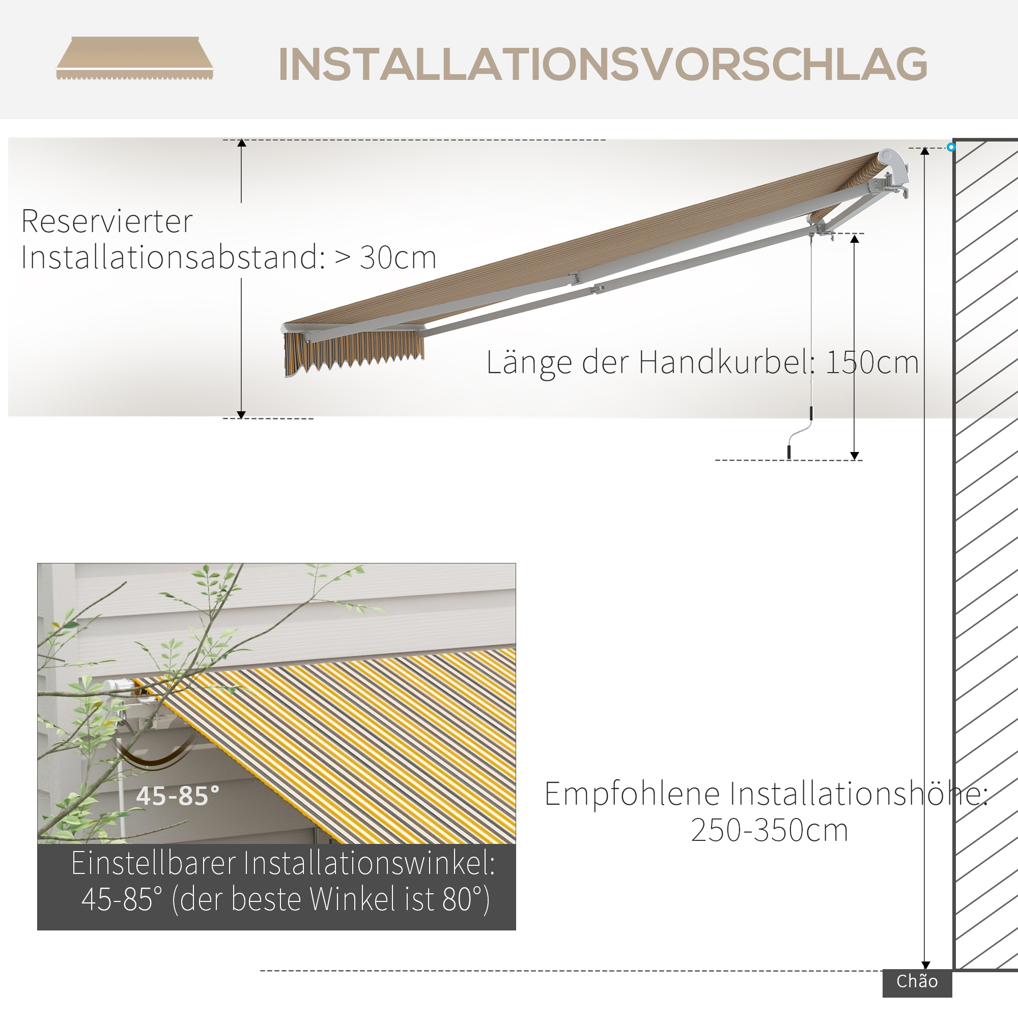 Markise Sonnenschutz Sonnendach, 3, 5 m x 2,5 m, Gelb + Grau