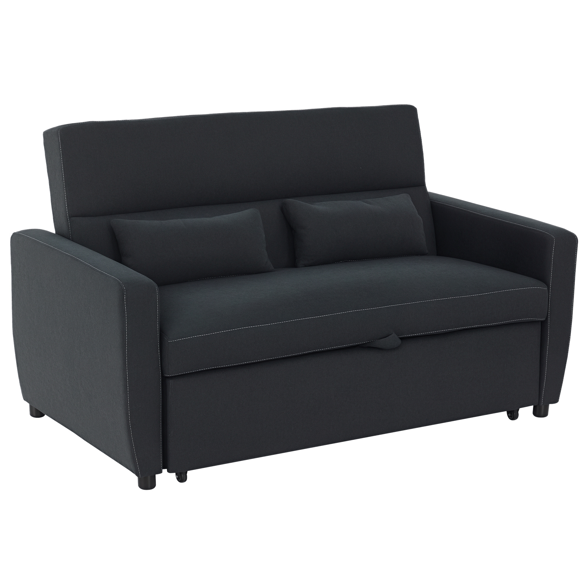 2-Sitzer Sofa mit Bettfunktion, Verstellbarer Rückenlehne, Polstersofa, Samtoptik, für Wohnzimmer, Schlafzimmer, Schwarz 2-Sitzer Sofa mit Bettfunktion, Verstellbarer Rückenlehne, Polstersofa, Samtoptik, für Wohnzimmer, Schlafzimmer, Schwarz