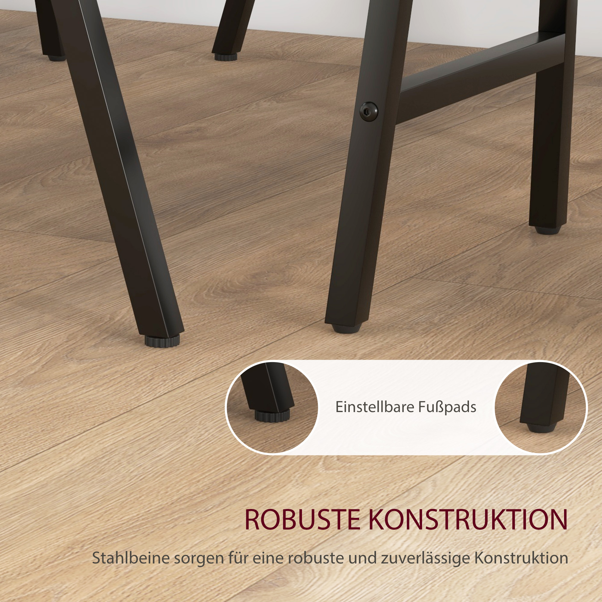 Bargarnitur 5-teilig, Tisch und 4 Stühle, Knopfheftung, dicke Polsterung, Leinenoptik, Dunkelgrau