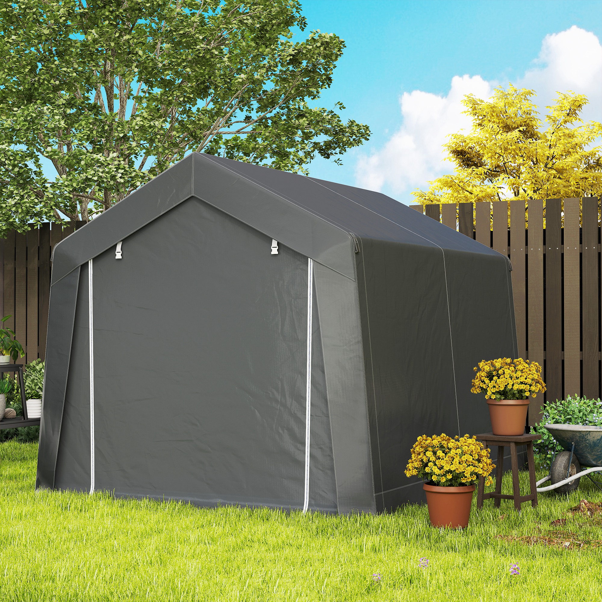 Carport Zeltgarage 3x3 m Wasserdicht Garagenzelt mit Rolltür Belüftungsfenster Verlängerte Kanten Dunkelgrau