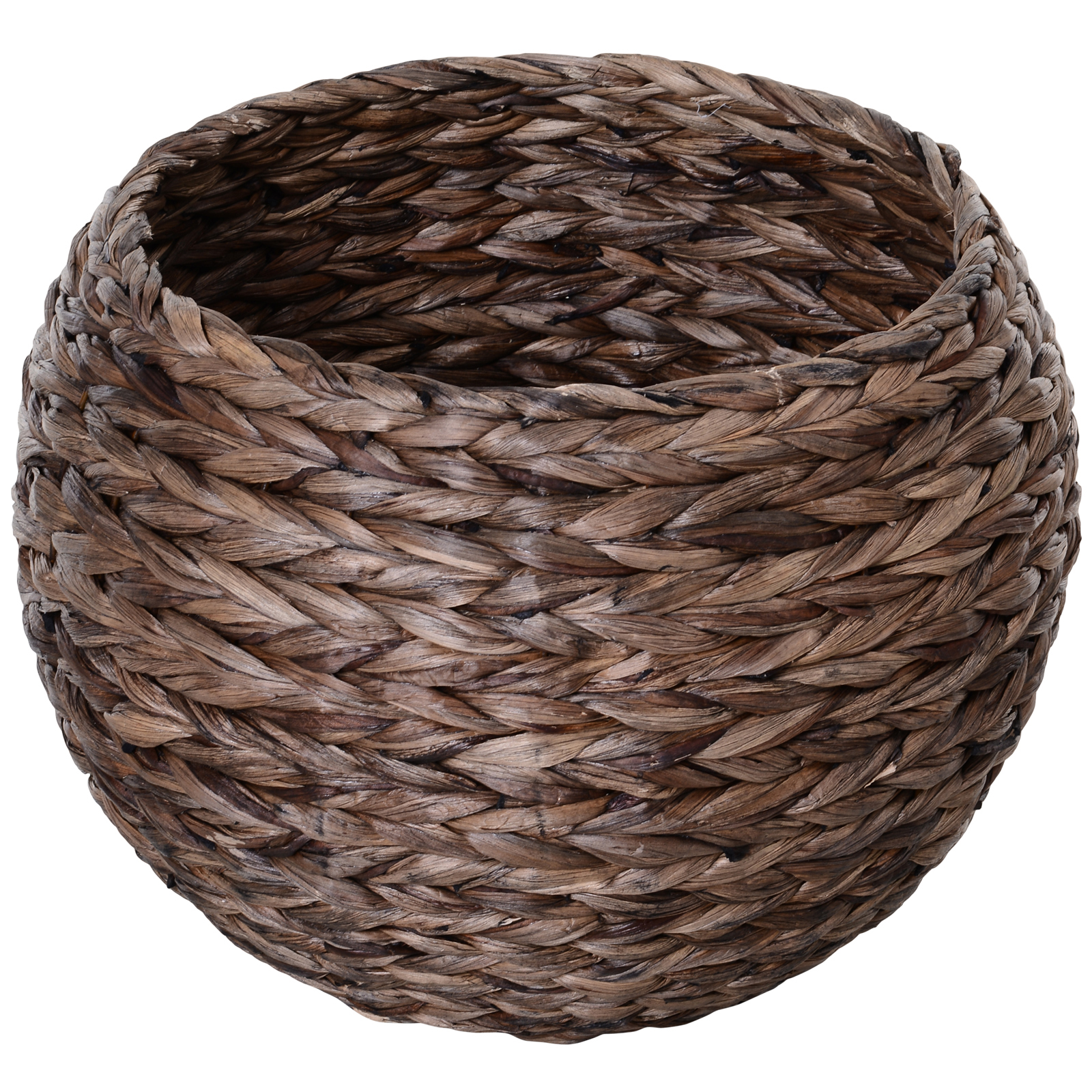 Katzenkorb aus Wasserhyazinthe inkl. Kissen, Katzenbett, Haustierbett,50 cm x 42 cm x 60 cm, Braun + Beige