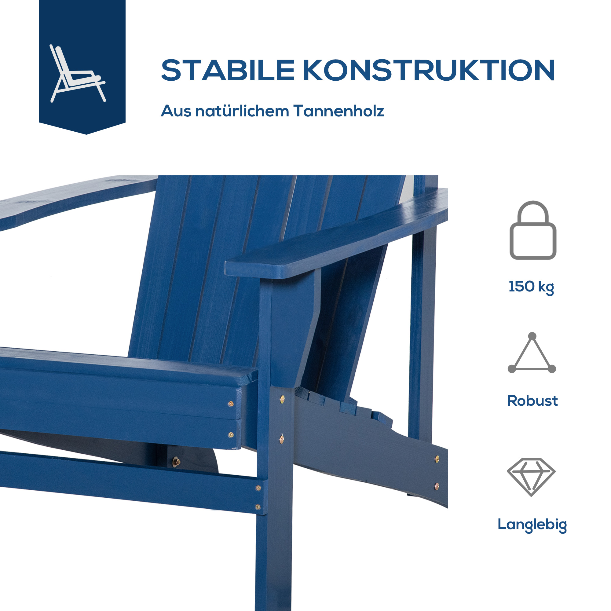 Andirondack-Gartenstuhl Gartenstuhl Liegestuhl, verstellbare Rückenlehne, 72B x 94T x 93H cm, Blau