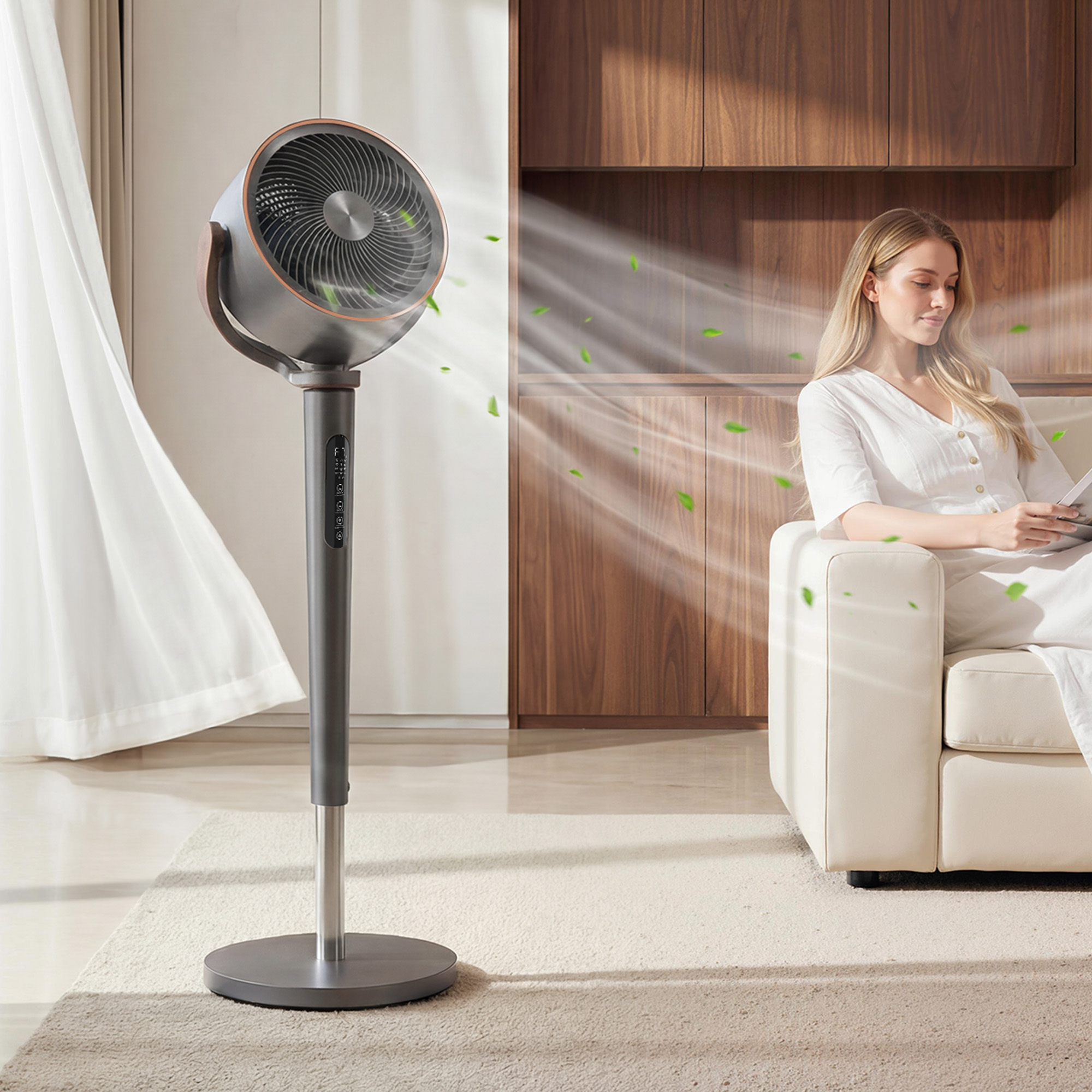 Standventilator Luftzirkulator Lüfter mit 12 Geschwindigkeitsstufen LED-Display Fernbedienung 70°+90° Oszillation Grau