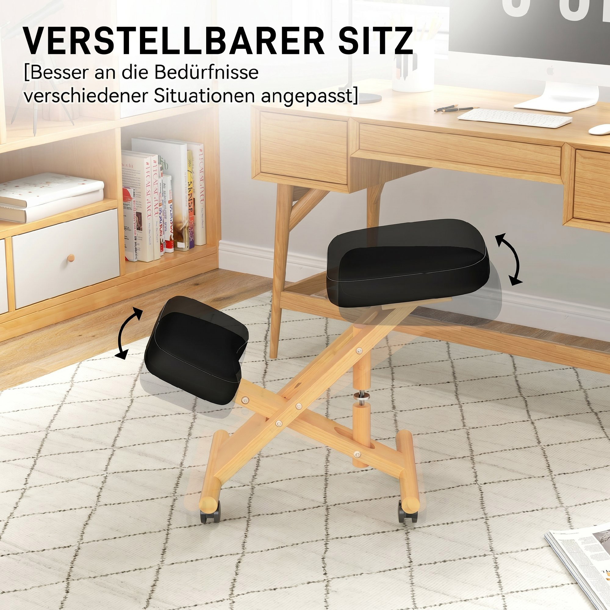 Kniestuhl Ergonomischer Kniehocker mit Rollen Sitzhocker zur Verbesserung der Nackenschmerzen für Zuhause und Büro