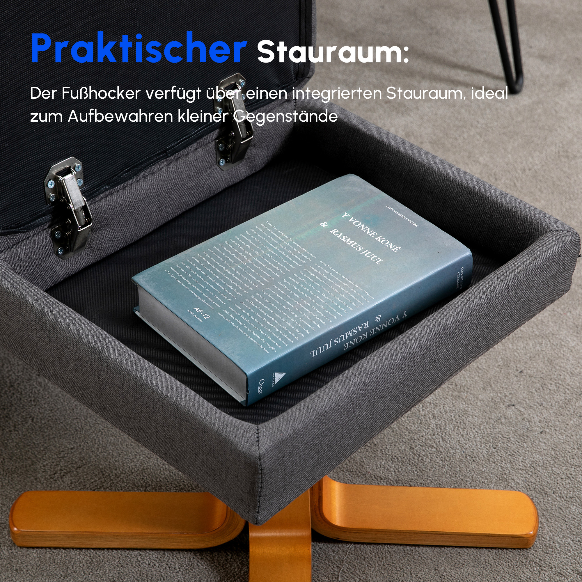 Relaxsessel mit Fußhocker, Stauraum, Elektrischer Massagesessel mit Liegefunktion, Drehbarer Fernsehsessel mit Seitentasche, Fernbedienung, Holzrahmen, Polyester, Dunkelgrau