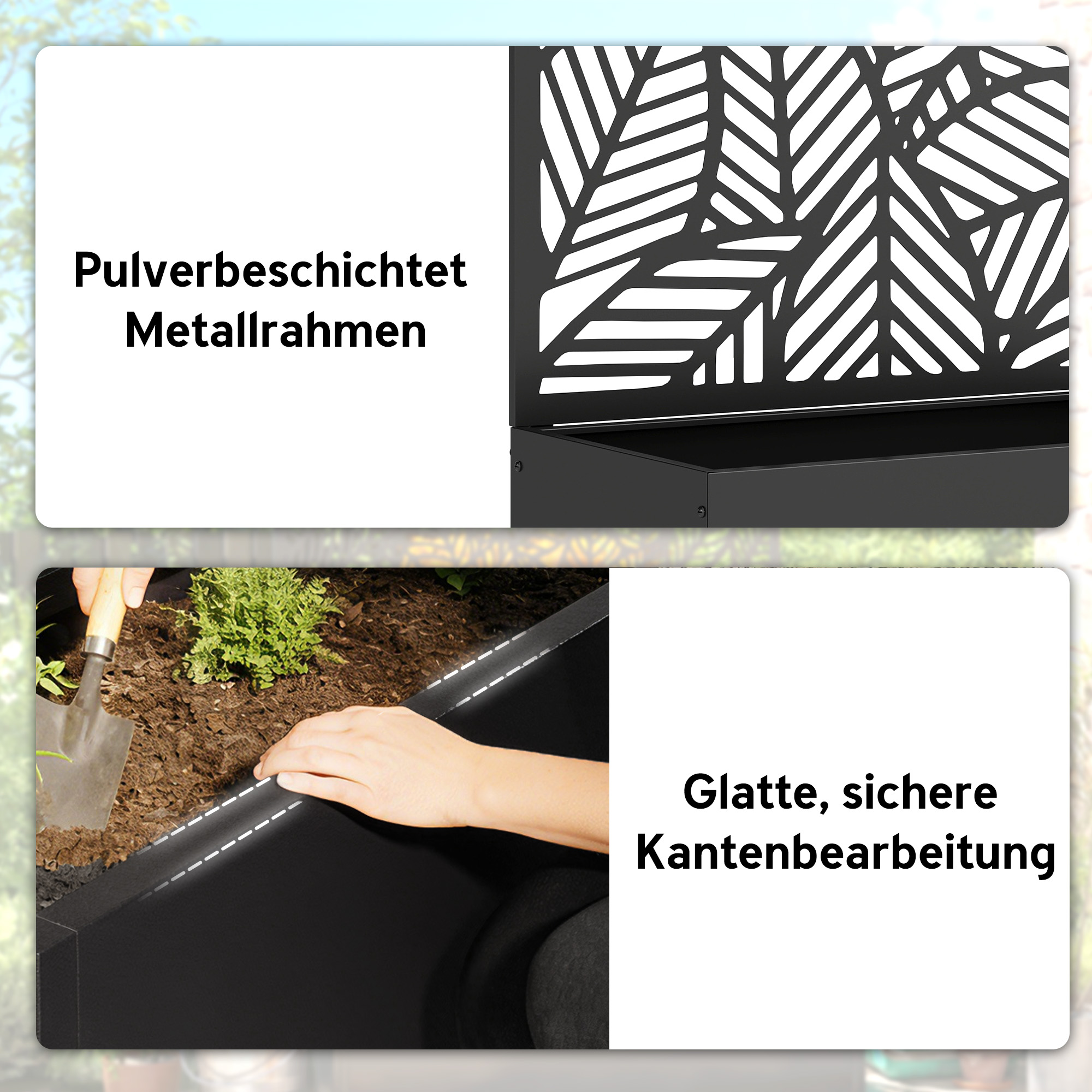 Hochbeet aus Metall mit Rankgitter für Kletterpflanzen, freistehend oder zur Wandmontage