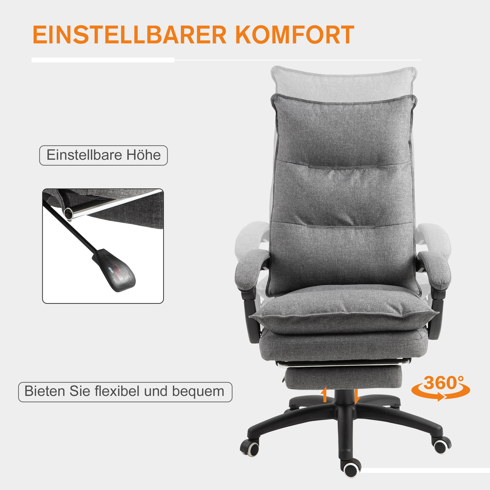 Massage-Bürostuhl, Schreibtischsessel mit Massagefunktion, höhenverstellbarer, ergonomischer Drehstuhl, Nylon, Grau