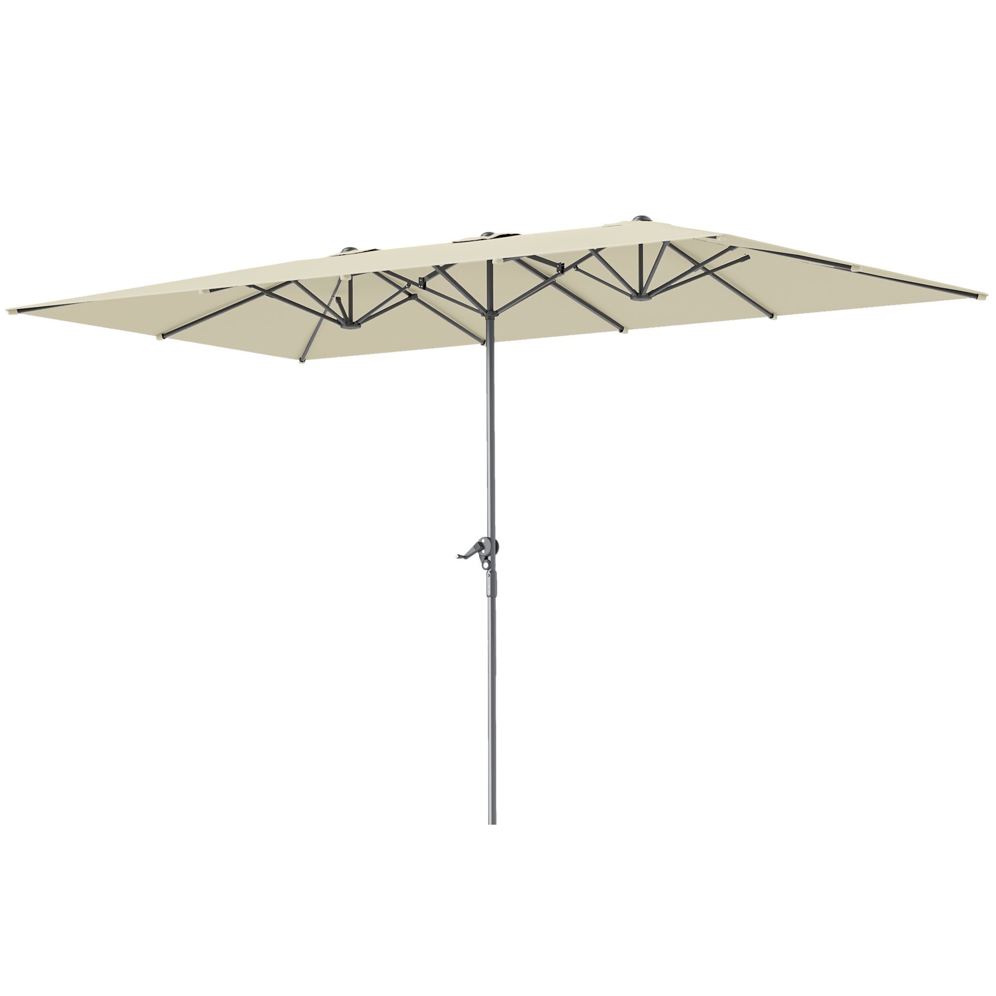 Doppelseitiger Schirm, 451 x 264 cm Sonnenschirm mit Kurbelsystem, 12 Metallstreben, Aluminiummast, Cremeweiß Doppelseitiger Schirm, 451 x 264 cm Sonnenschirm mit Kurbelsystem, 12 Metallstreben, Aluminiummast, Cremeweiß