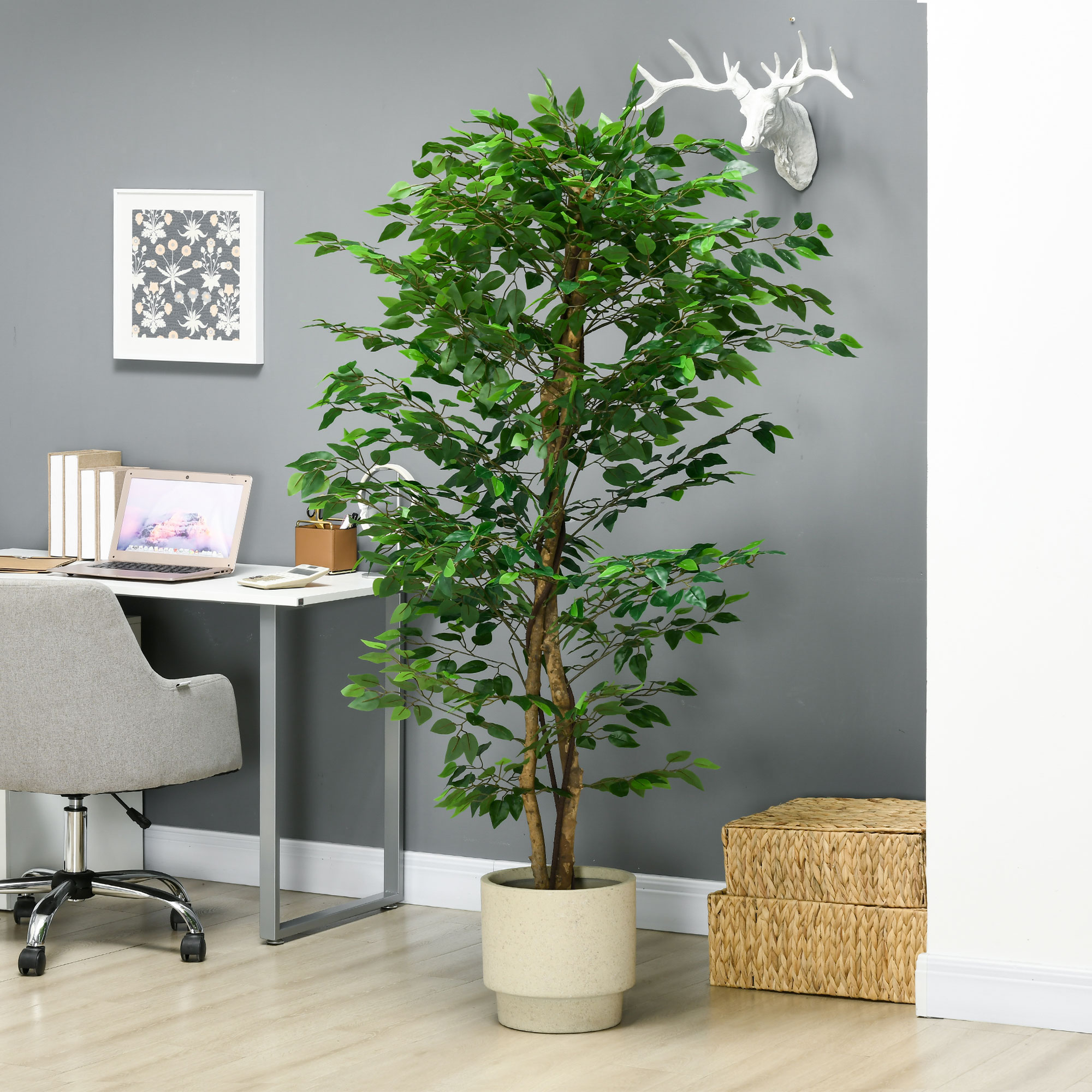 künstlicher Ficus-Baum, realistisch, pflegeleicht, inkl. Topf, 180 cm hoch, Grün