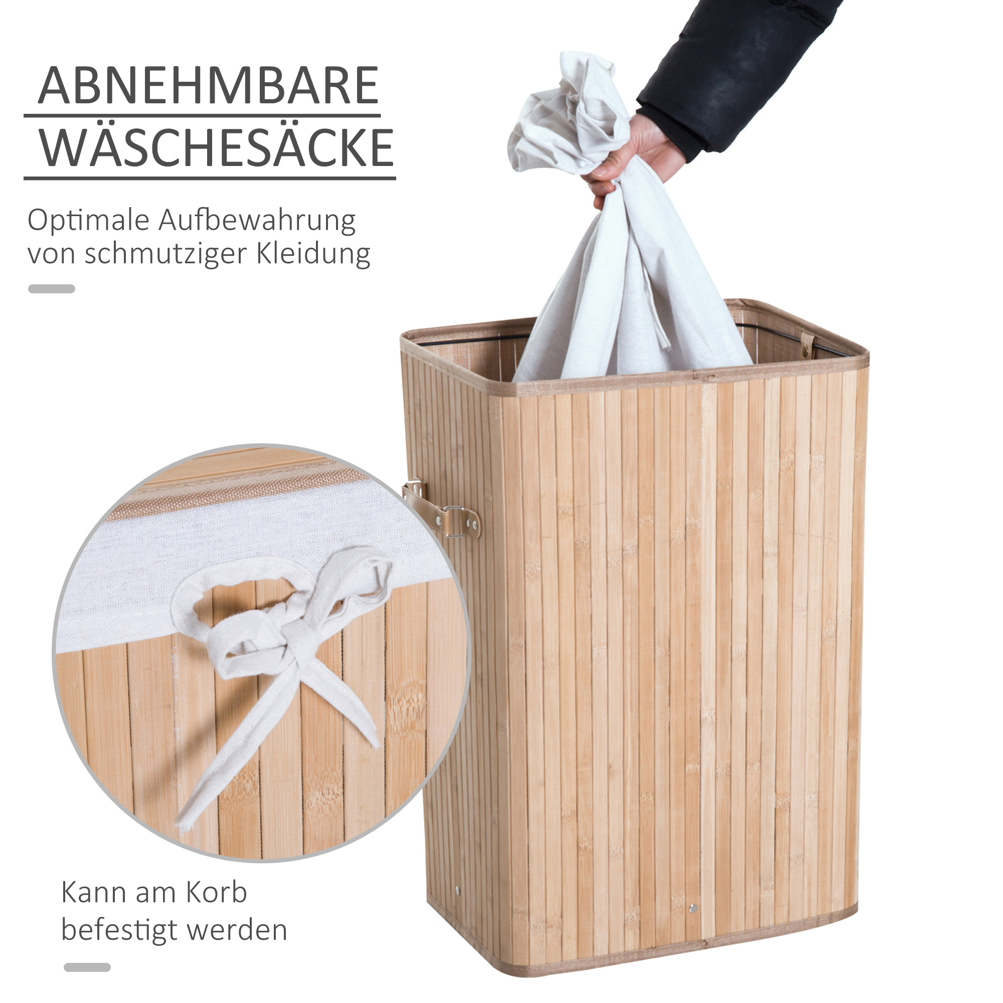 Wäschekorb schmal mit Deckel 72L Wäschesammler mit Griff, herausnehmbarer Wäschesack, Wäschebox für Waschküche Schlafzimmer Badezimmer, Natur