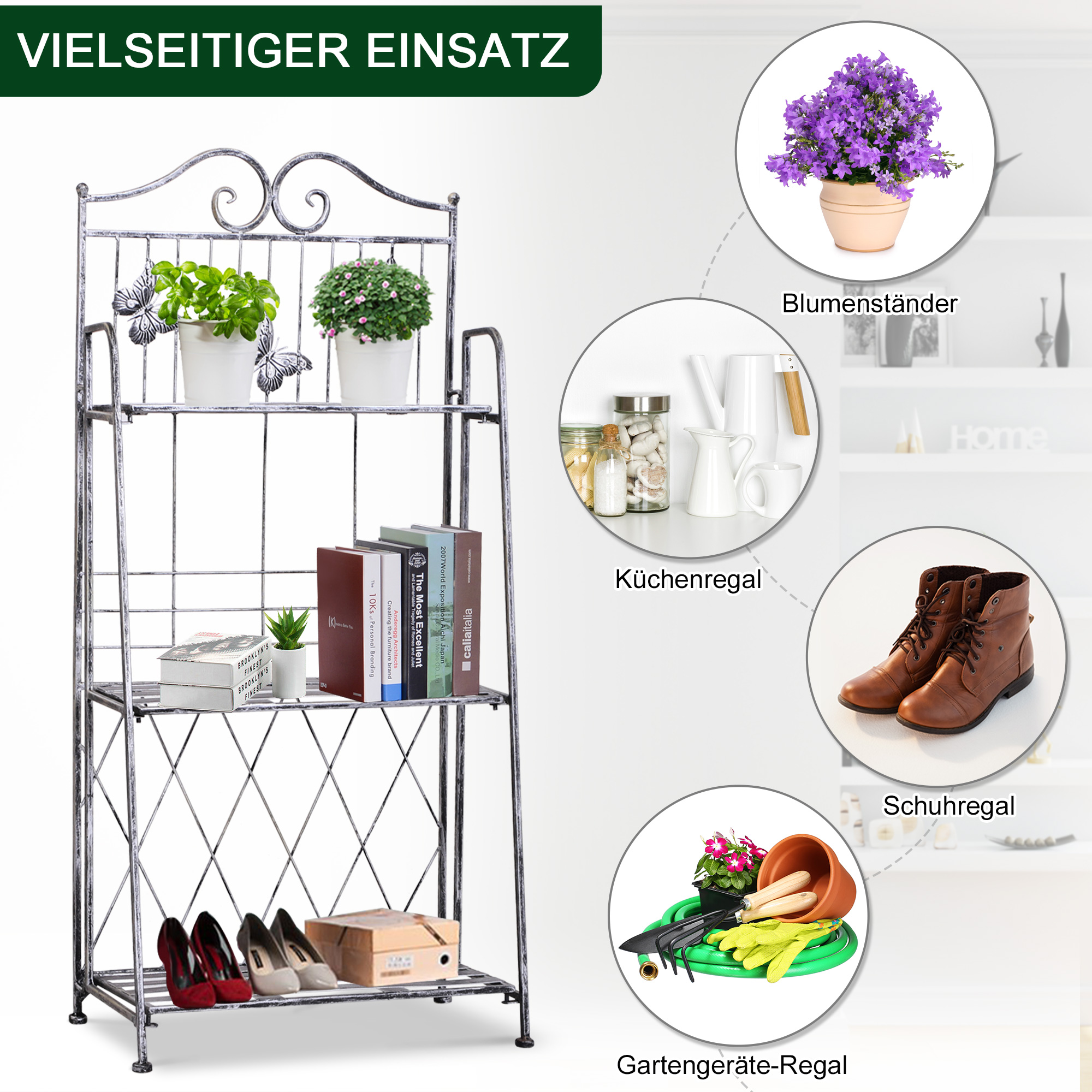 Pflanzregal Pflanzenständer Blumenregal Blumenständer Blumentreppe Gartenregal 3 Ebenen Metall Silbergrau 44 x 25 x 96 cm