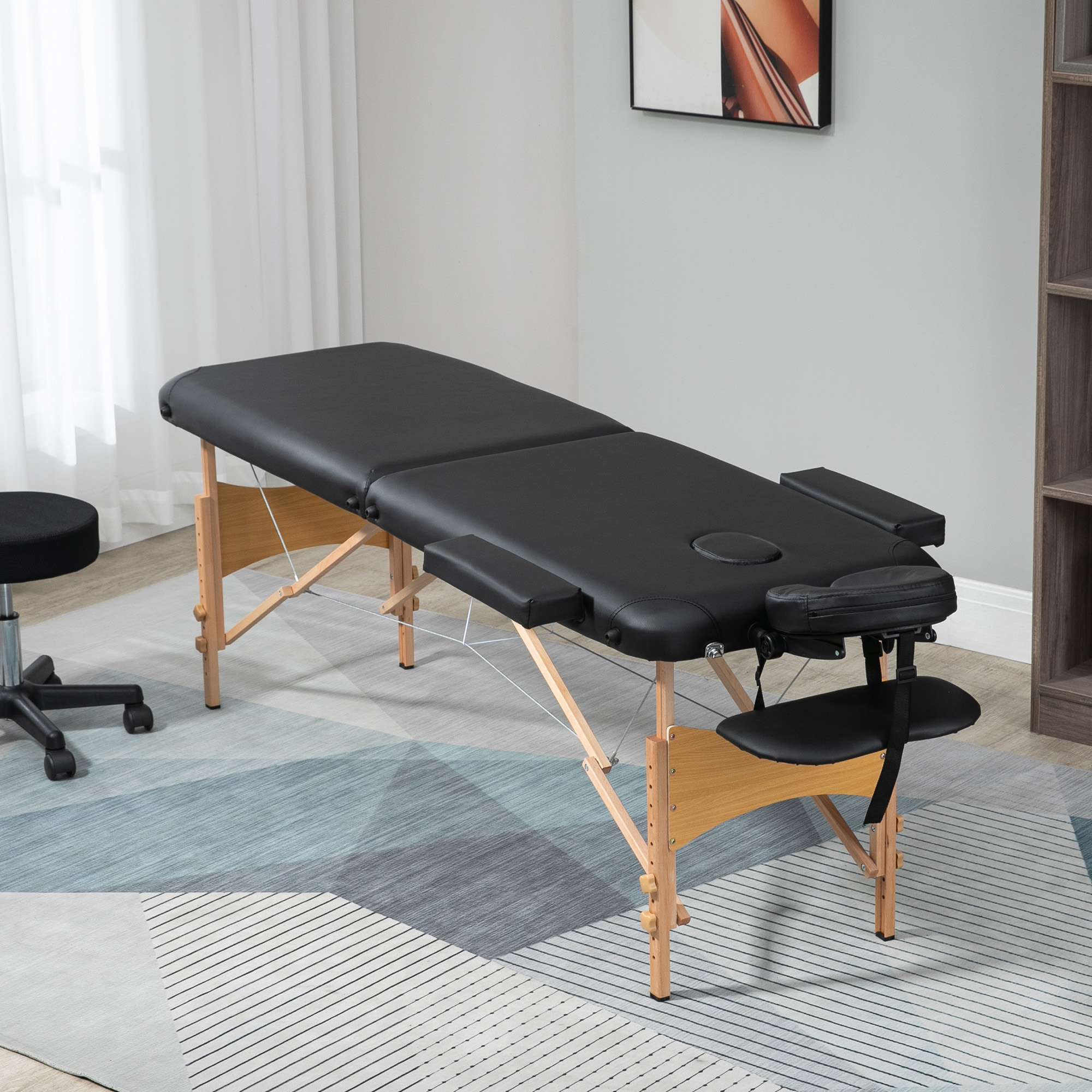 Massagetisch, klappbare Massageliege, höhenverstellbare Massagebank für Spa, Salon, Kunstleder, Holz, Schwarz
