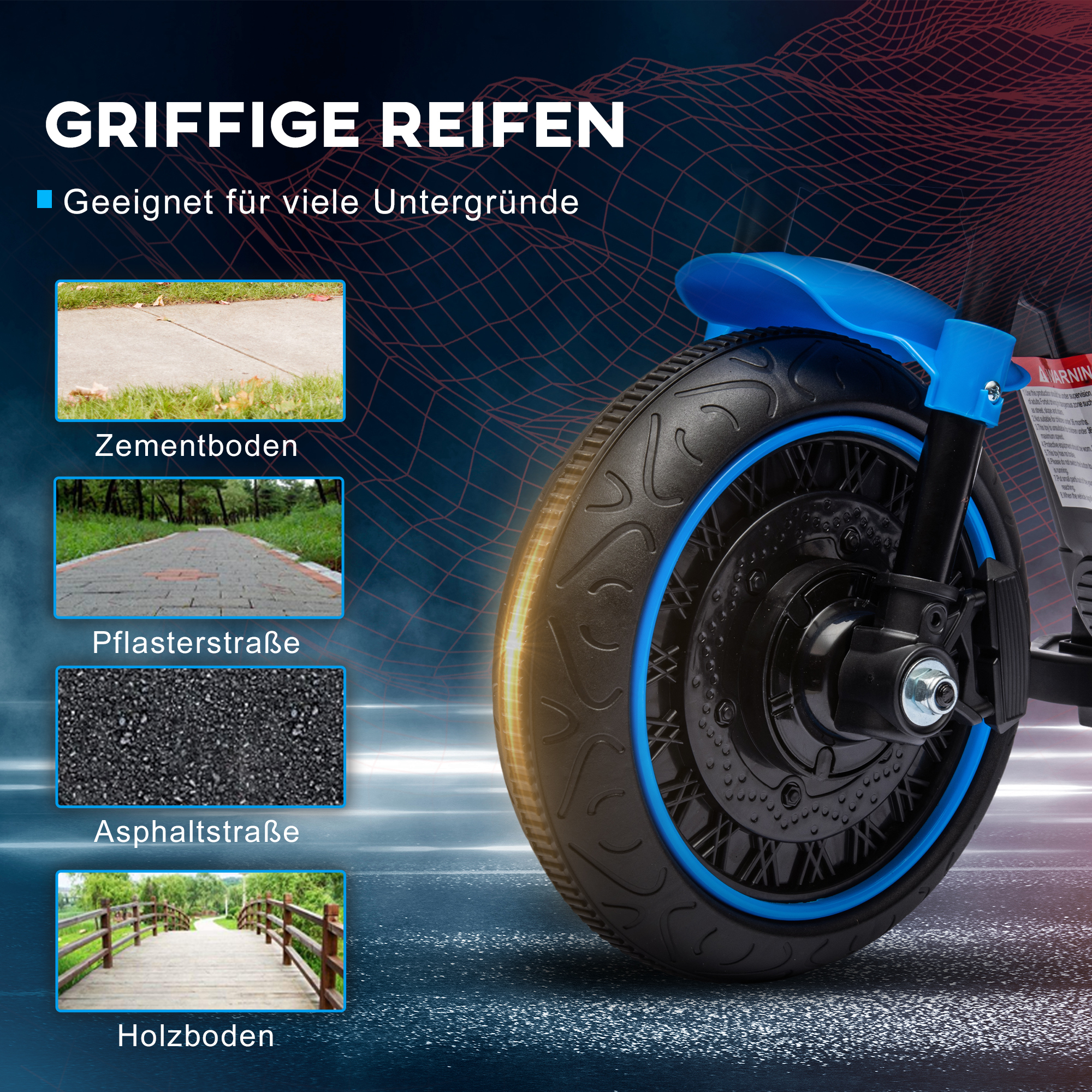 Kindermotorrad, elektrisches Kinderfahrzeug, mit Scheinwerfer, 3 km/h, Blau + Schwarz