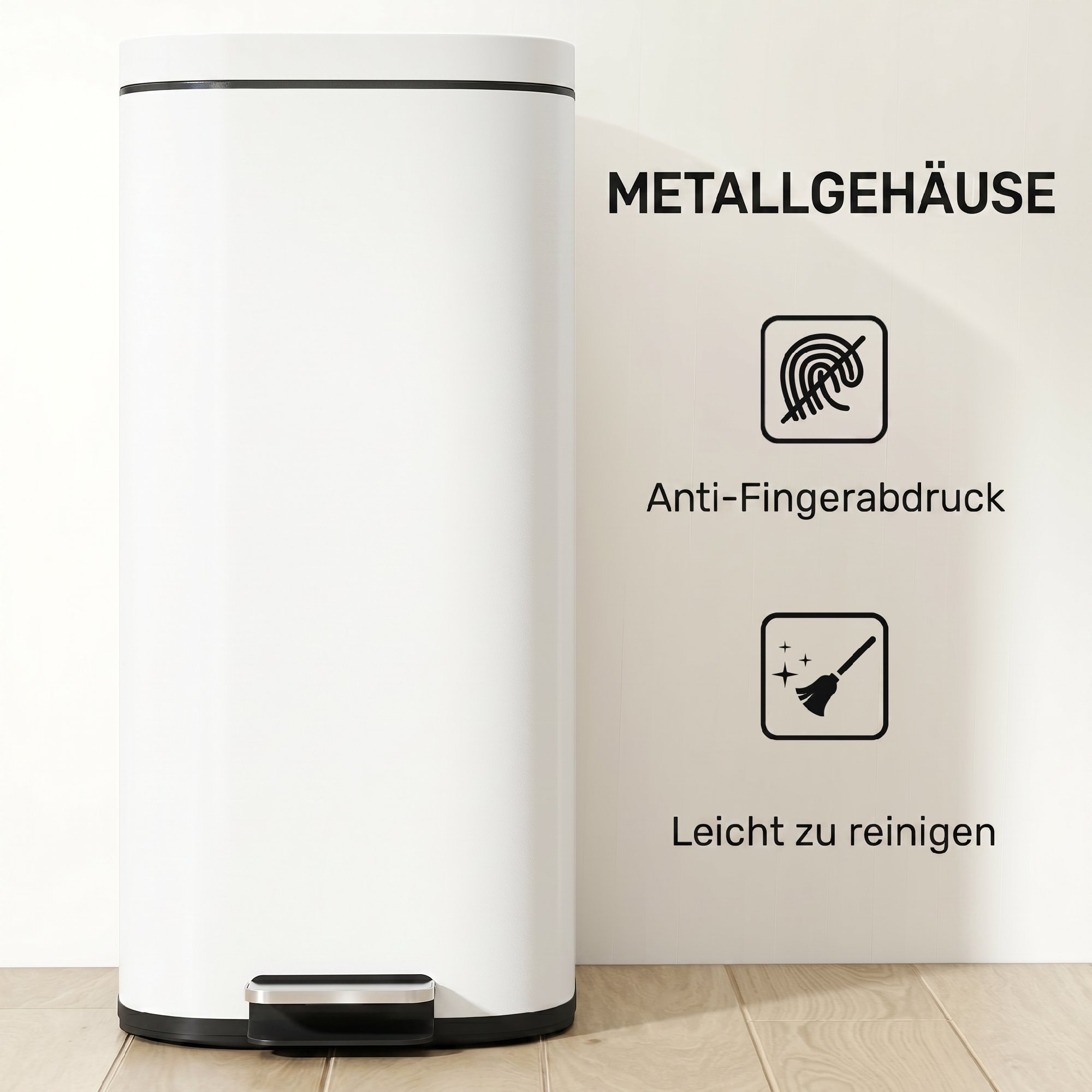 30L Küchenmülleimer Pedaleimer mit Deckel, Soft-Close- und Offenhalte-Funktion für Küche, Zuhause