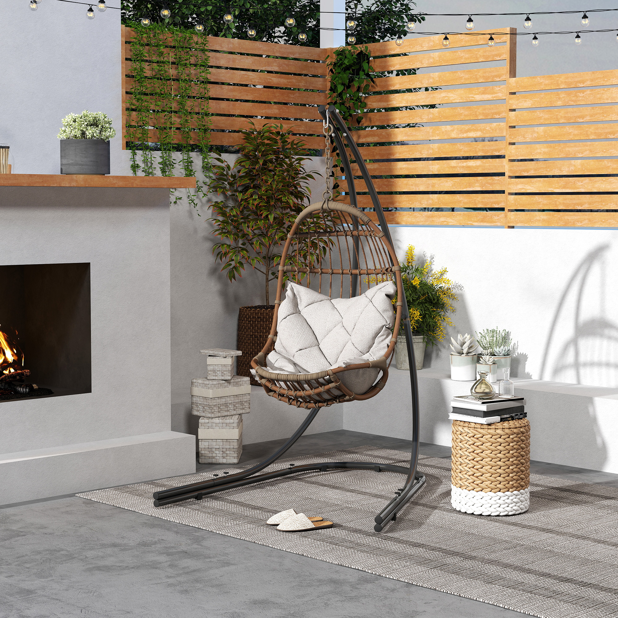 Gestell für Hängesessel in C-Form Metall Ständer mit Sockel für Hängesitz bis 150kg Schwarz