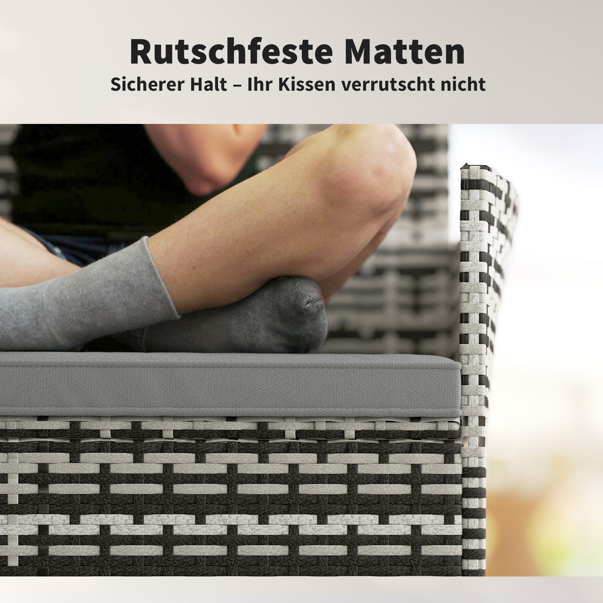 2-Sitzer Rattan Gartensofa PE-Rattan Outdoor-Terrassen-Sofa mit Polster, Anti-Rutsch-Matten, Stahlrahmen, Hellgrau