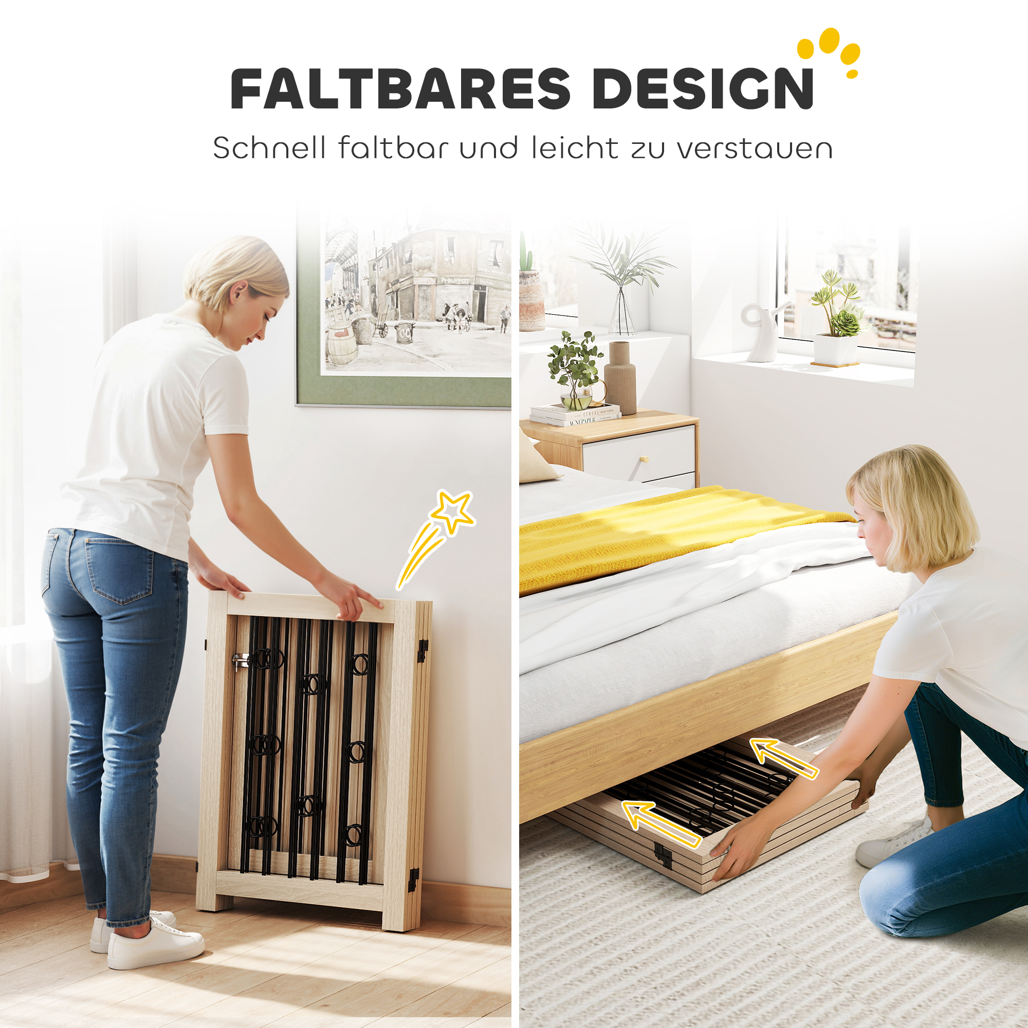 freistehendes Haustiertor, Hundegitter mit Tür, 4 Paneele, für Flur, Treppe, Türrahmen, MDF, Stahl