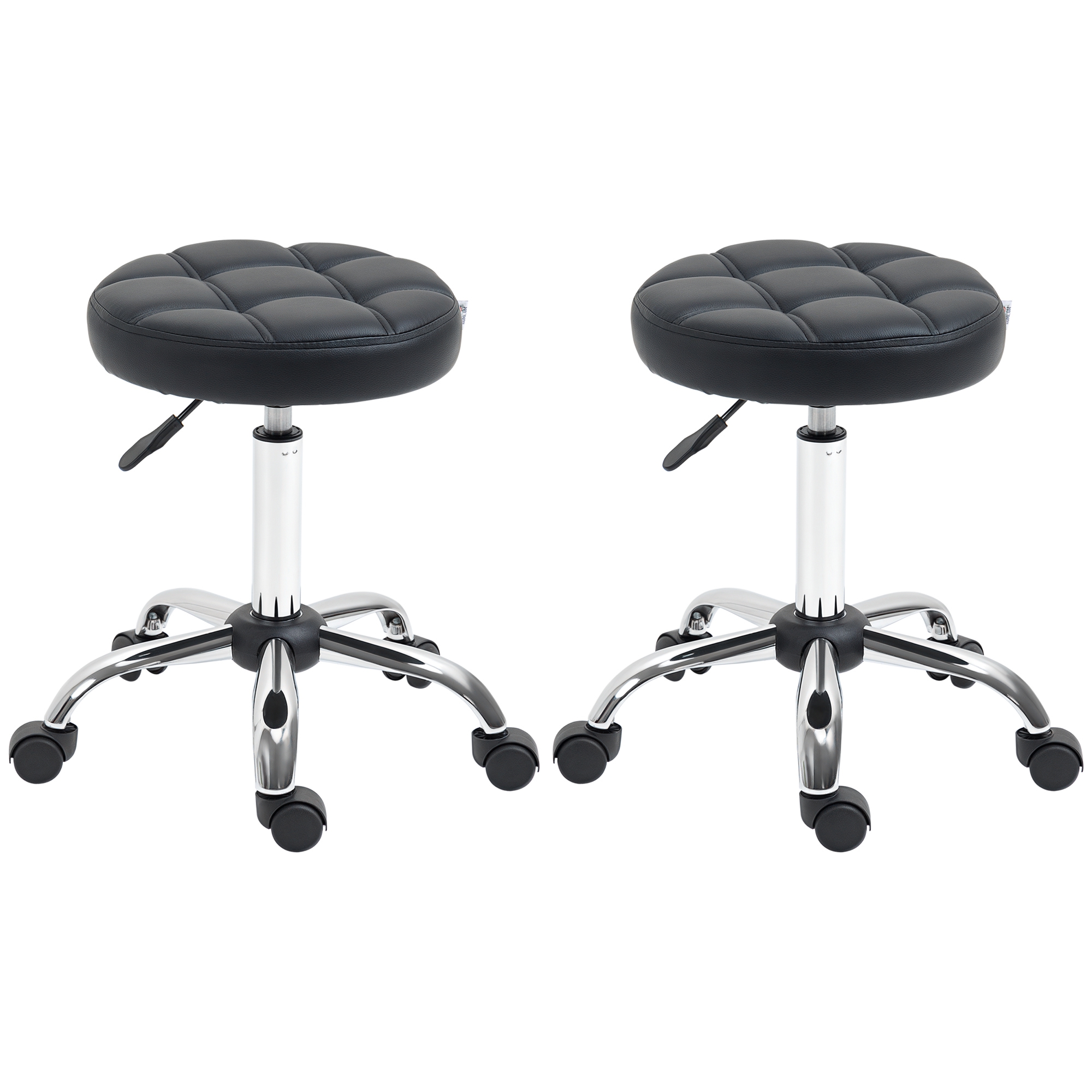 2er-Set Rollhocker höhenverstellbar, Drehhocker 48-63 cm, Arbeitshocker 360° drehbar, Bürohocker für Büro, Salon, Massage, Spa, Schwarz 2er-Set Rollhocker höhenverstellbar, Drehhocker 48-63 cm, Arbeitshocker 360° drehbar, Bürohocker für Büro, Salon, Massage, Spa, Schwarz