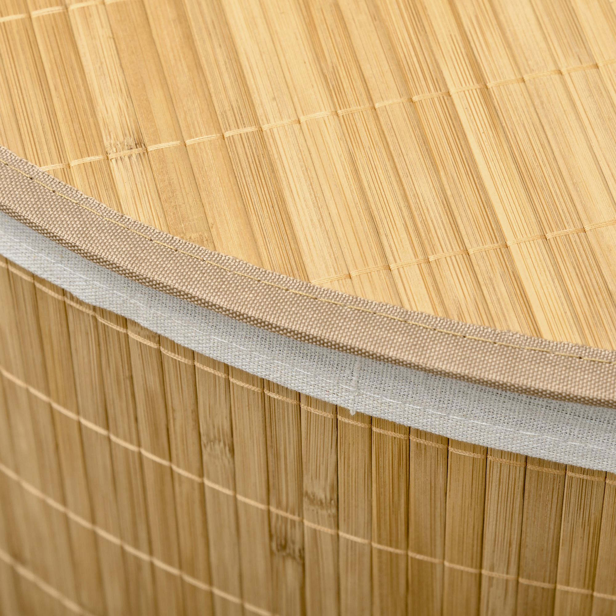 55 L Wäschekorb mit Deckel, Griff, Wäschesortierer mit herausnehmbarem Wäschesack für Badezimmer, Bambus, Natur