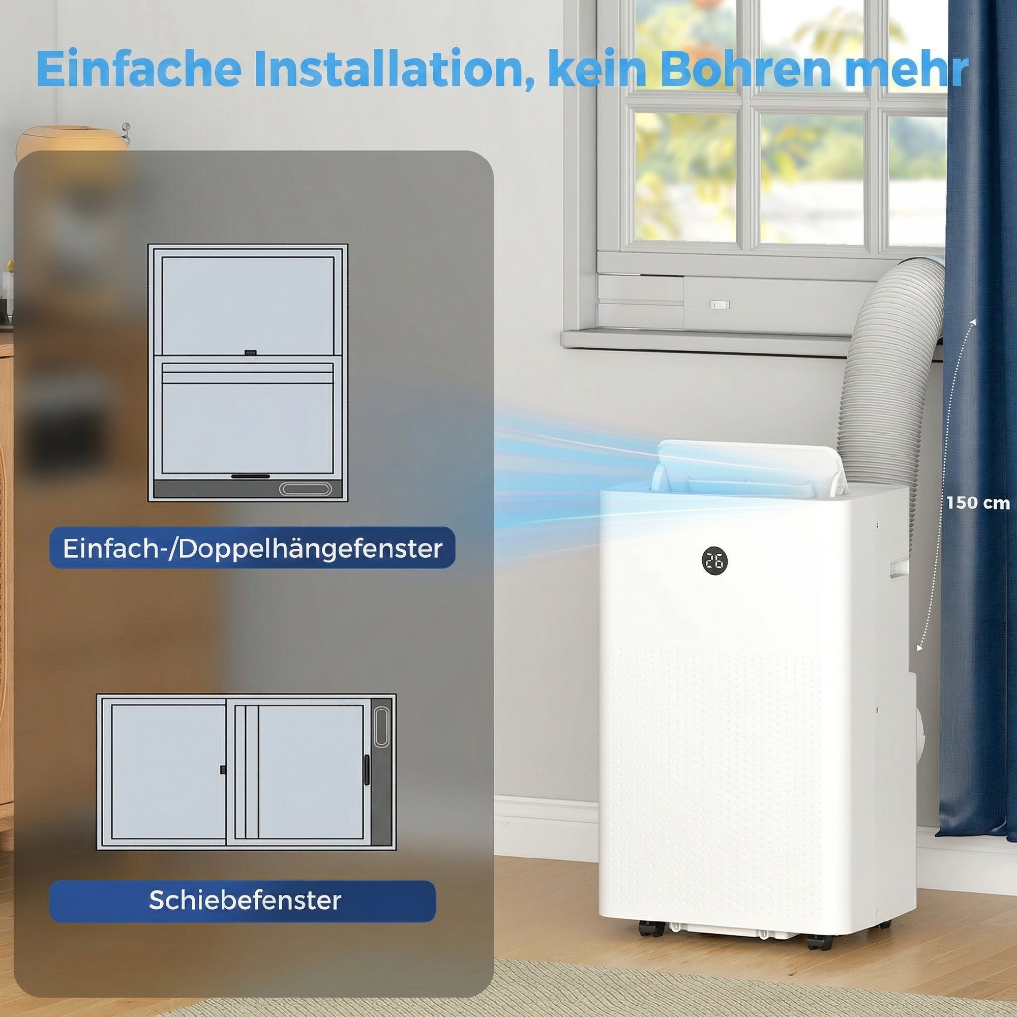 tragbares Klimagerät mit 12.000 BTU, 4-in-1 Klimaanlage mit WiFi- und Sprachsteuerung, Kühlung, Entfeuchter, Ventilator, Schlafmodus
