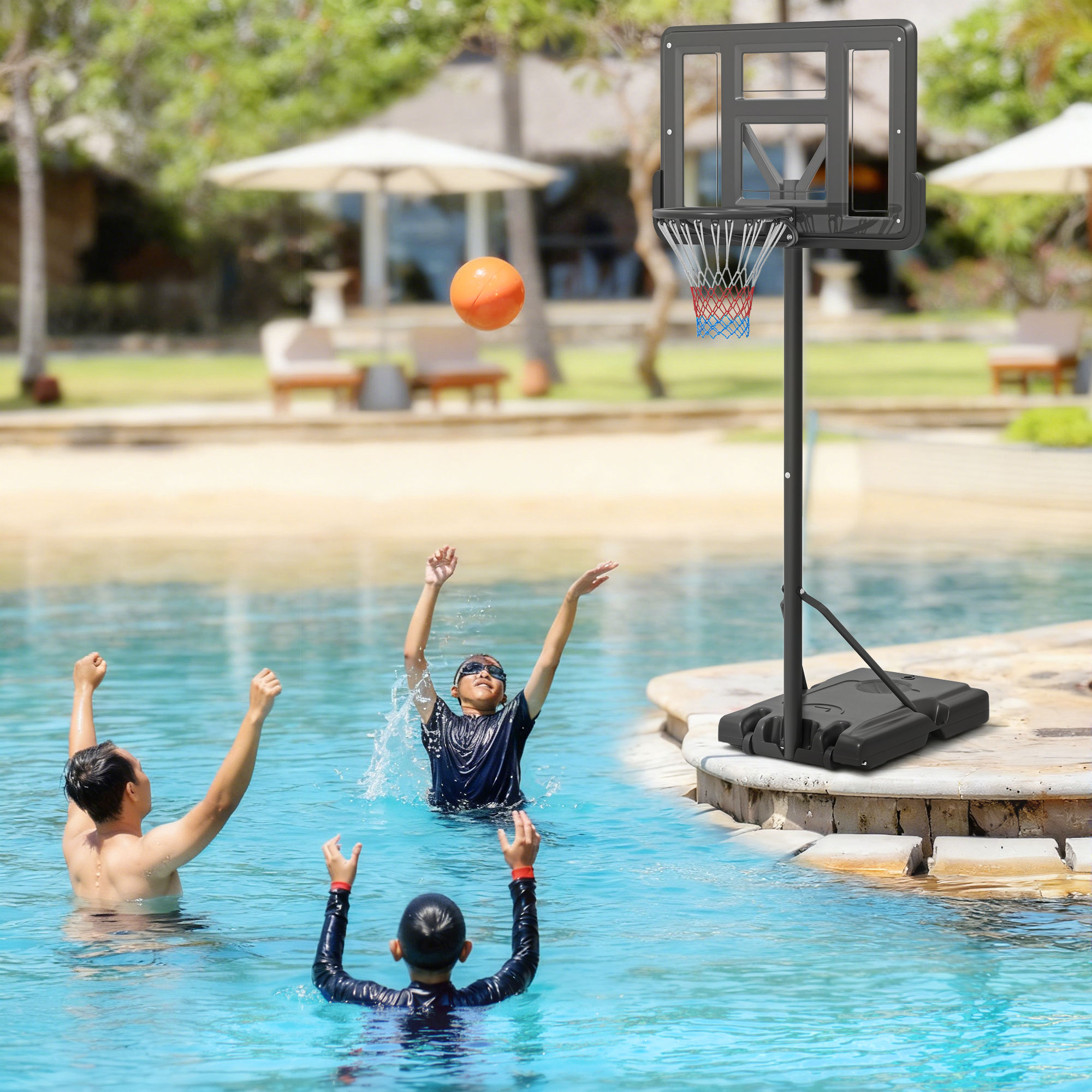 Basketballständer, outdoor/indoor, höhenverstellbar, mit Rädern, befüllbare Basis, Korbhöhe 2,30-3,05 m
