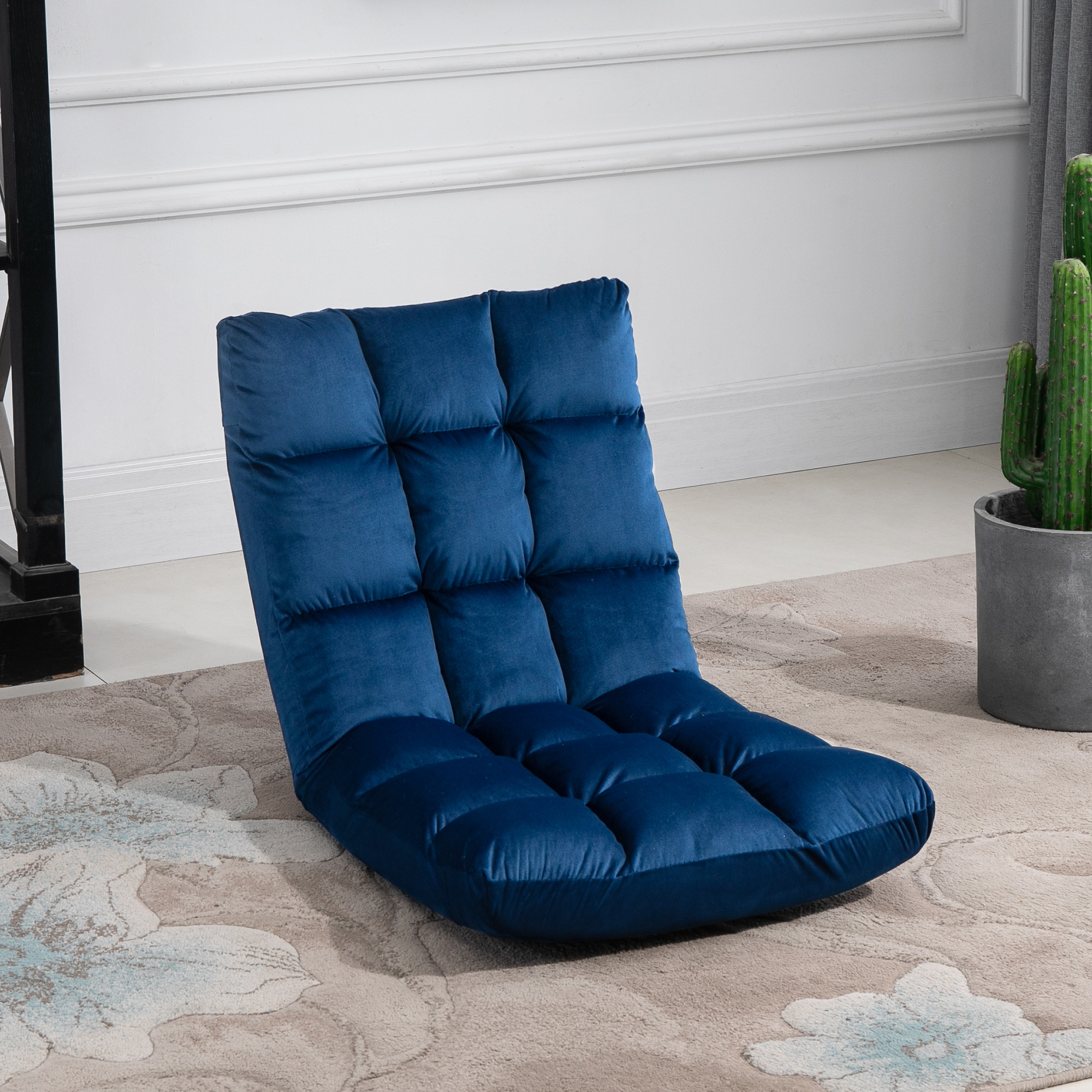 Sessel Gästematratze Bodensessel, verstellbare Rückenlehne, Velouroptik, 55 cm x 71 cm x 53,5 cm, Blau