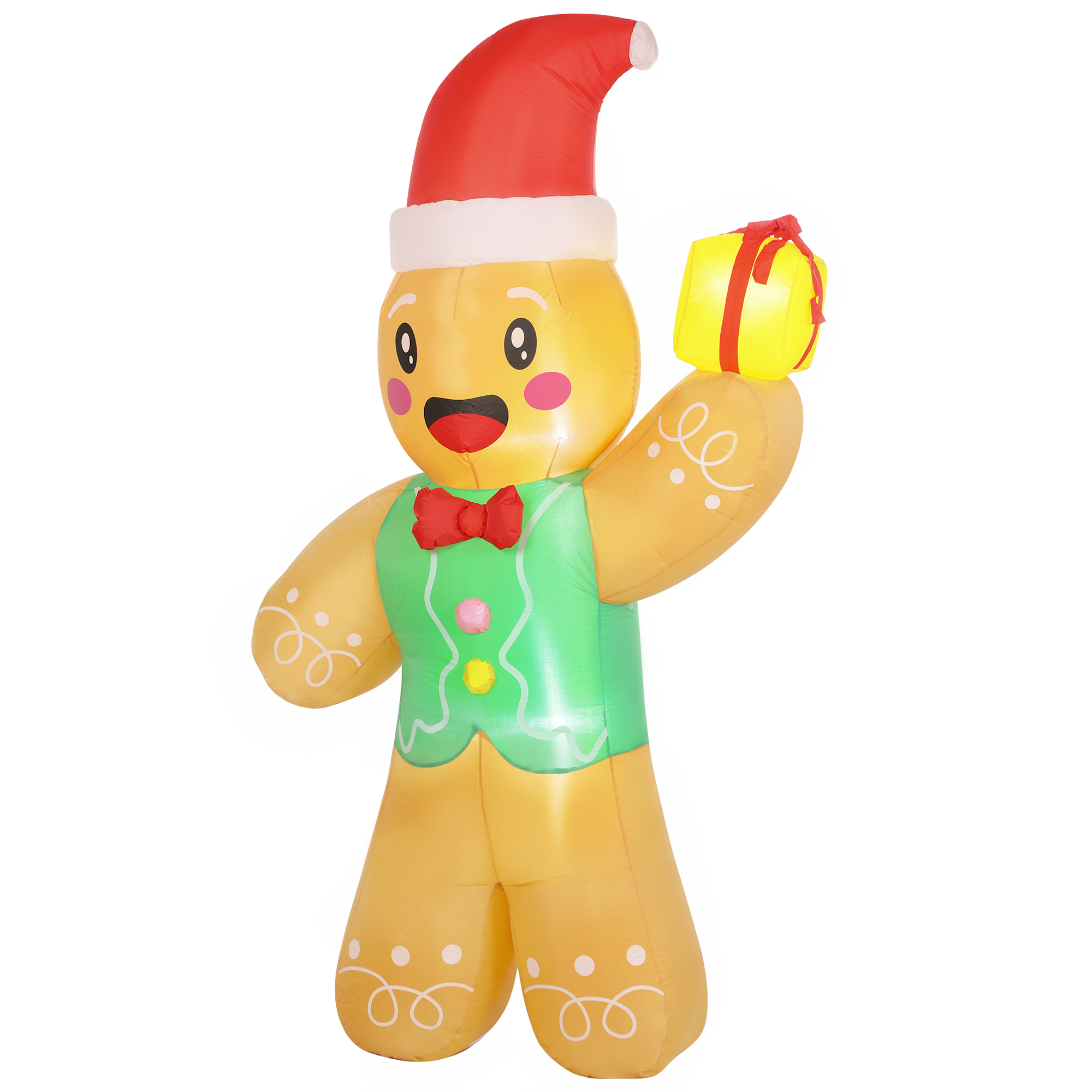 Aufblasbarer Weihnachts-Lebkuchenmann, 250 cm, mit Geschenkbox und LEDs, für außen